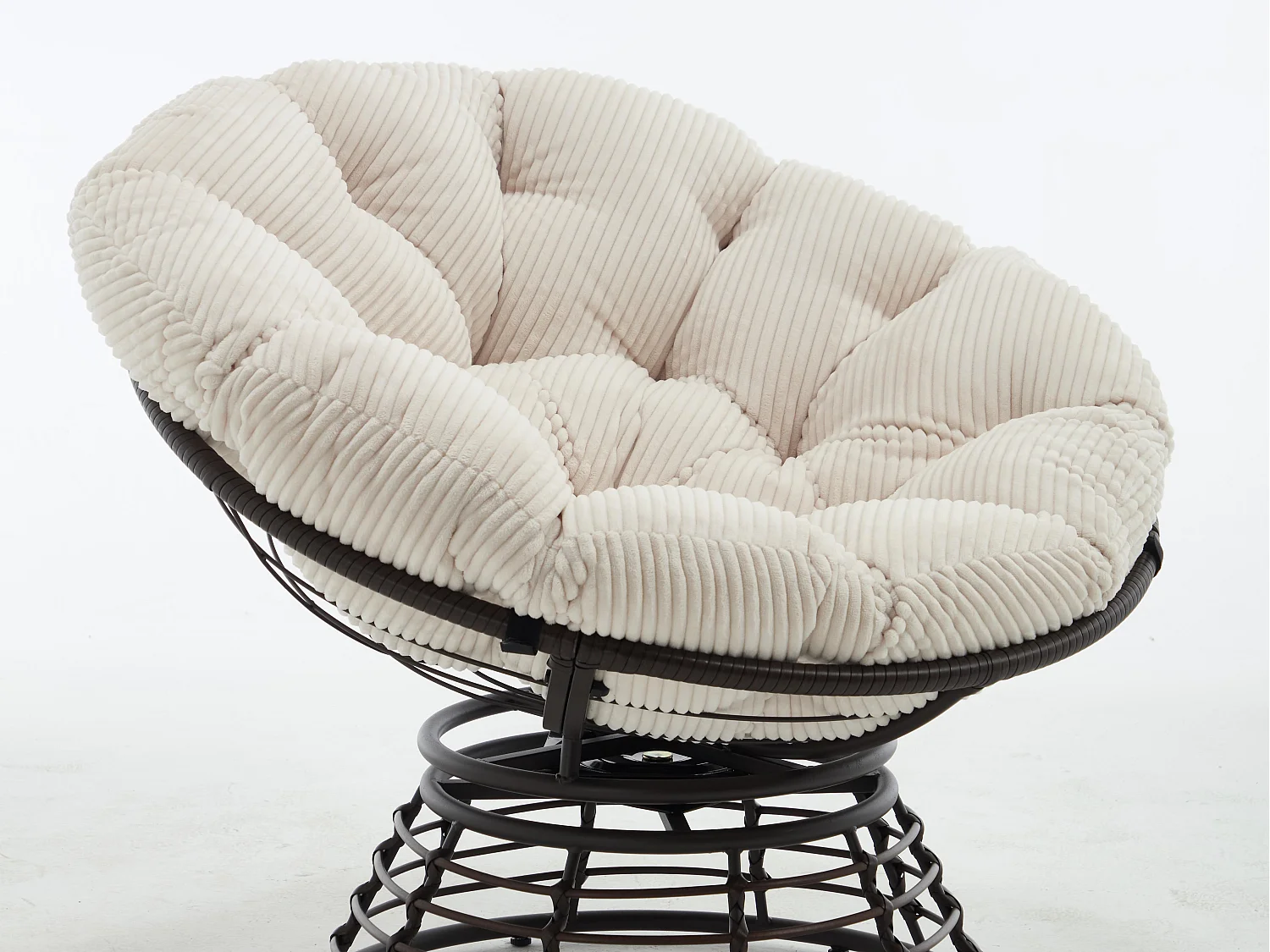 Fauteuil lounge papasan style bohème, pivotant 360° forme œuf en rotin PE avec coussin épais pour salon et balcon