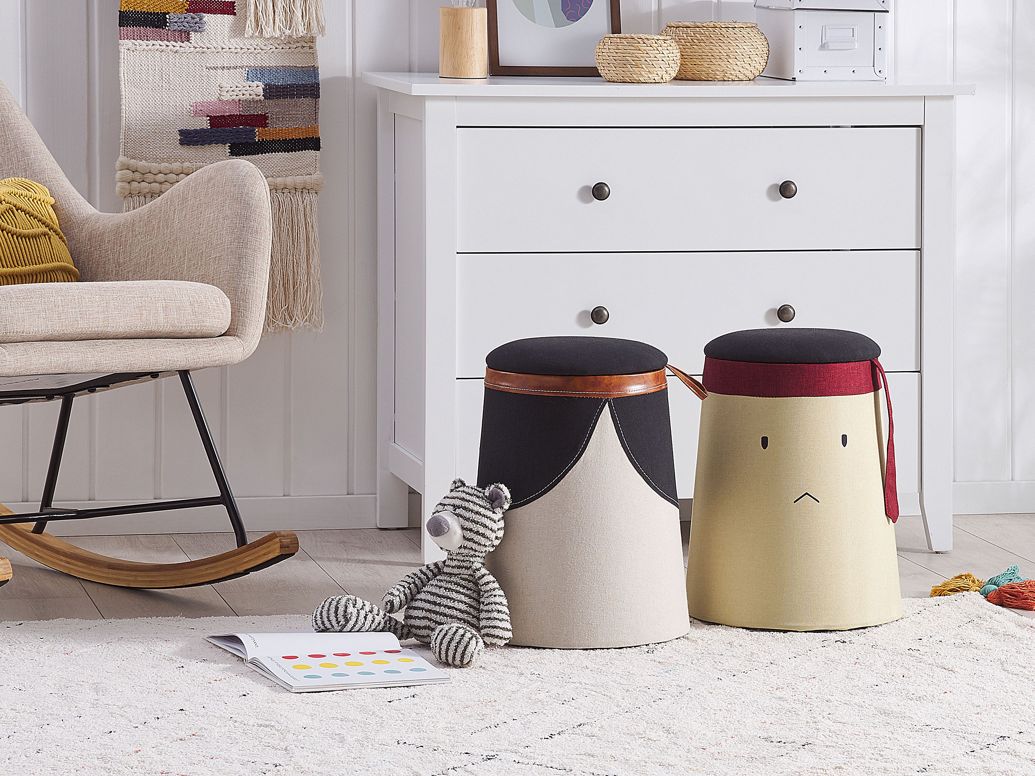 Kids Storage Pouffe SAMURAI Faux Linen Beige