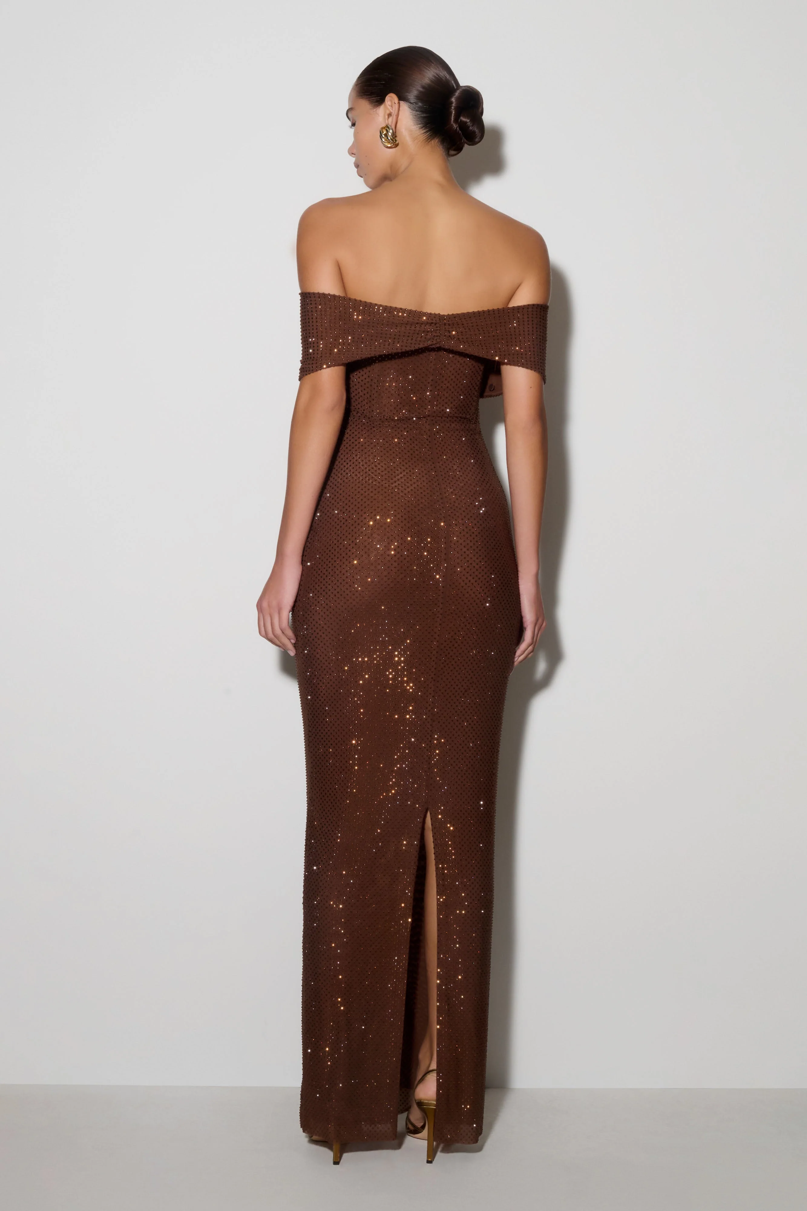 Phi Multi-Wear Cowl Diamante Maxi Dress - Chocolate