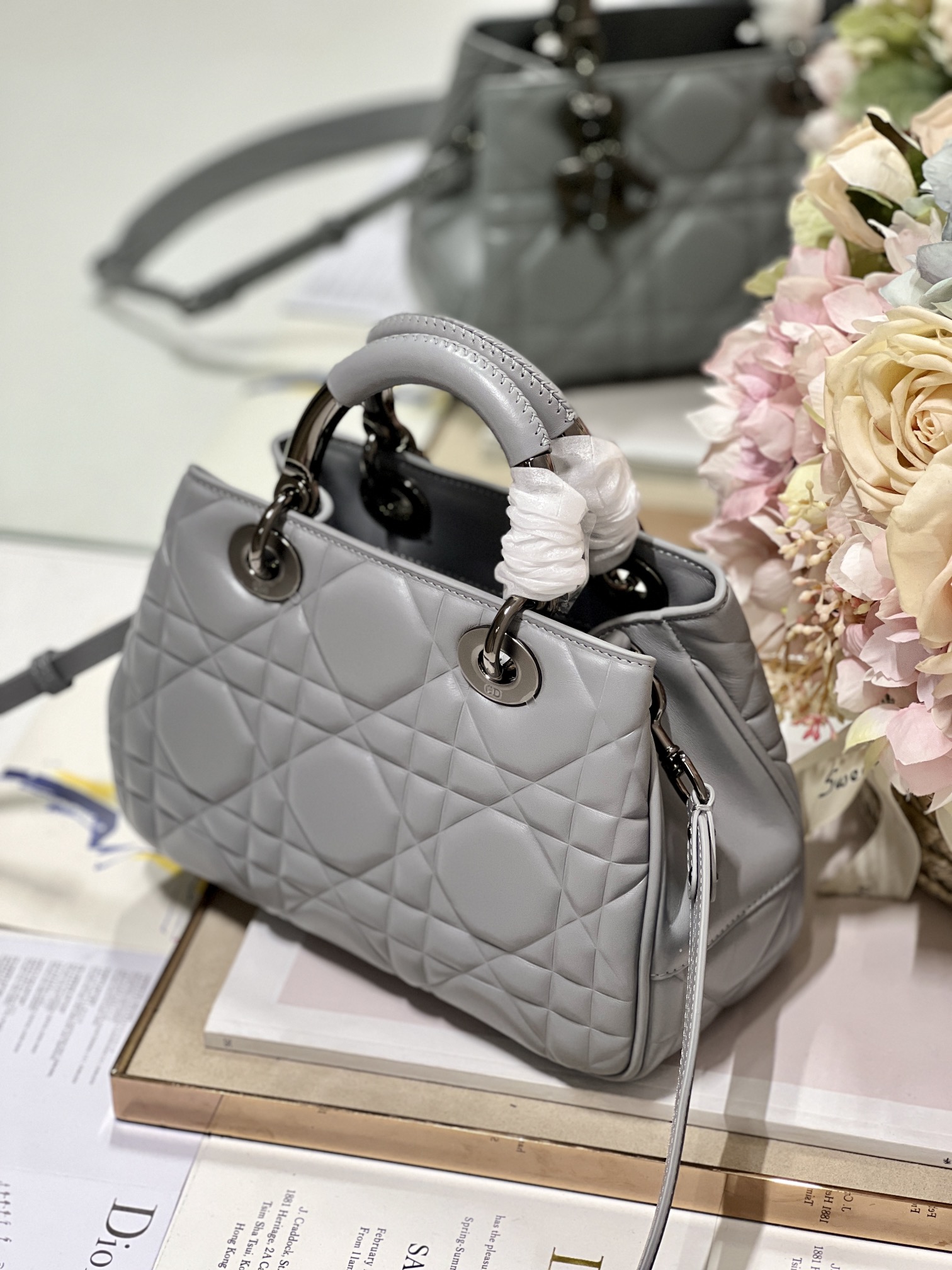 The Medium Lady 95.22 Bag With Black Tone Hardware Black/White/Grey For Women 9.5in/ 24cm1:1High-quality replica