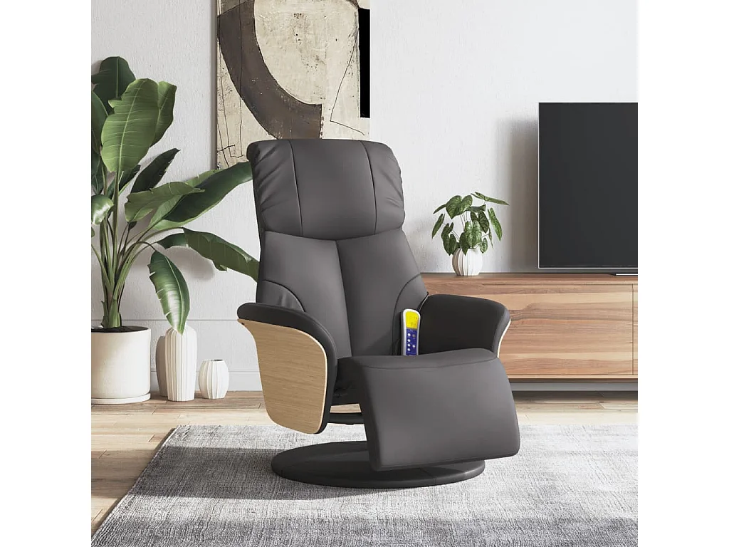 Fauteuil inclinable-Fauteuil salon de massage repose-pieds gris similicuir SHL3132