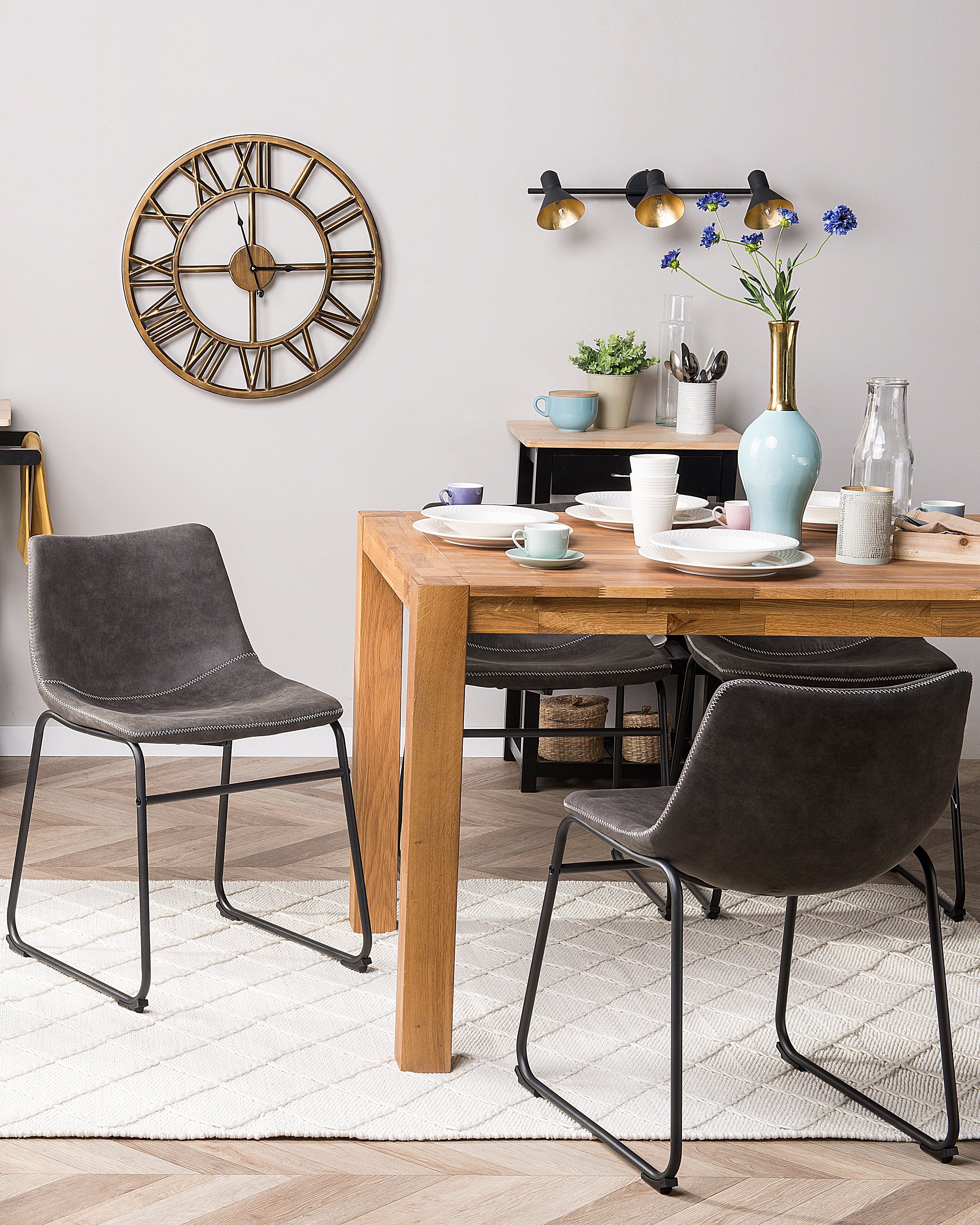 Set of 2 Dining Chairs BATAVIA Fabric Dark Grey