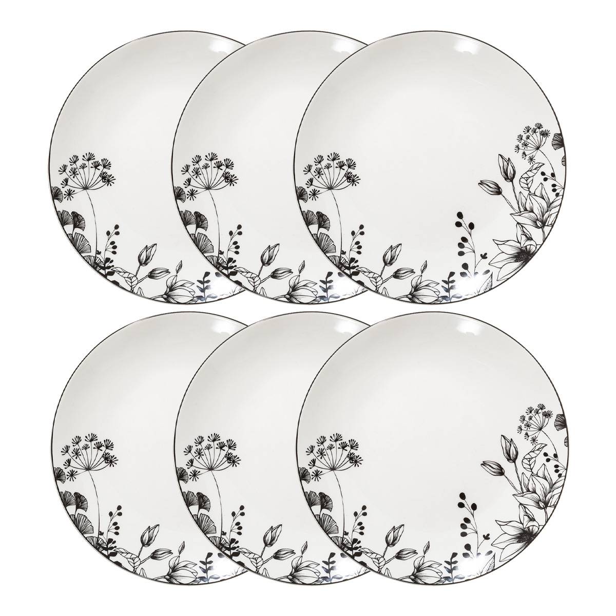Set of 6 dessert plates "White Floral" D.19 cm, White