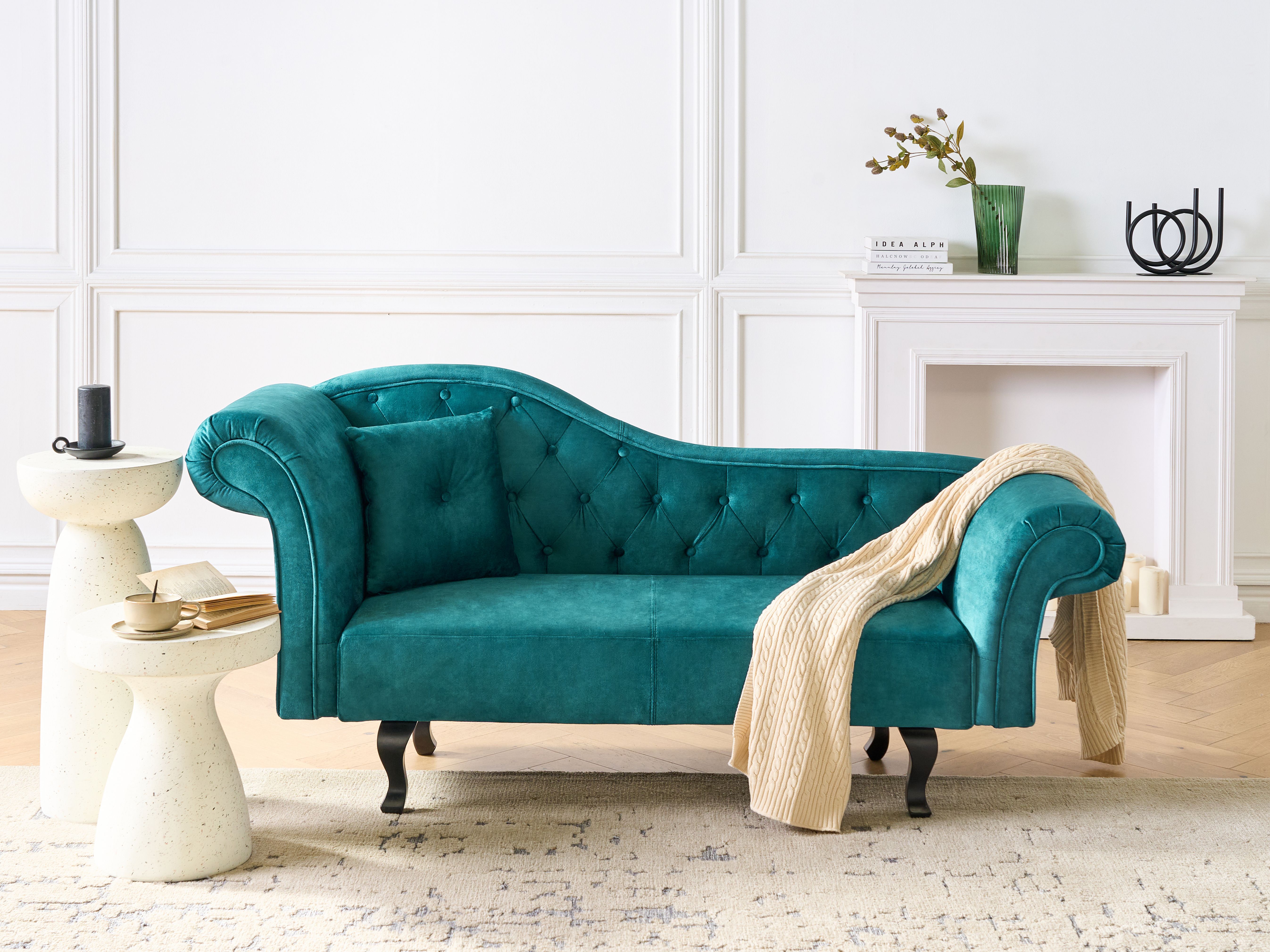 Left-Hand Chaise Lounge LATTES II Velvet Emerald Green with Cushion