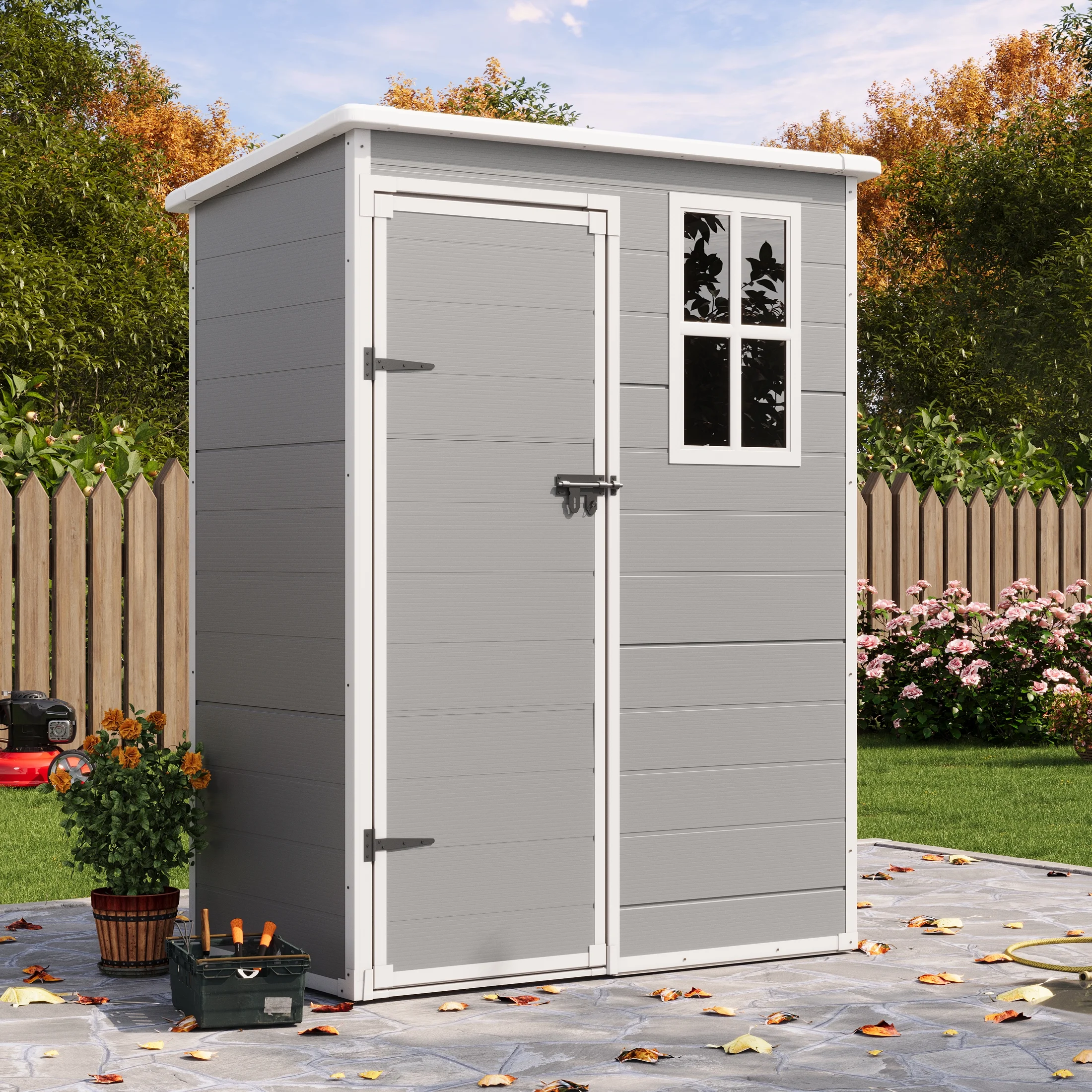 UDPATIO Outdoor Storage Shed 5x3 FT, Resin Garden Shed for Backyard, Patio, Lawn, Grey & White - Image 9