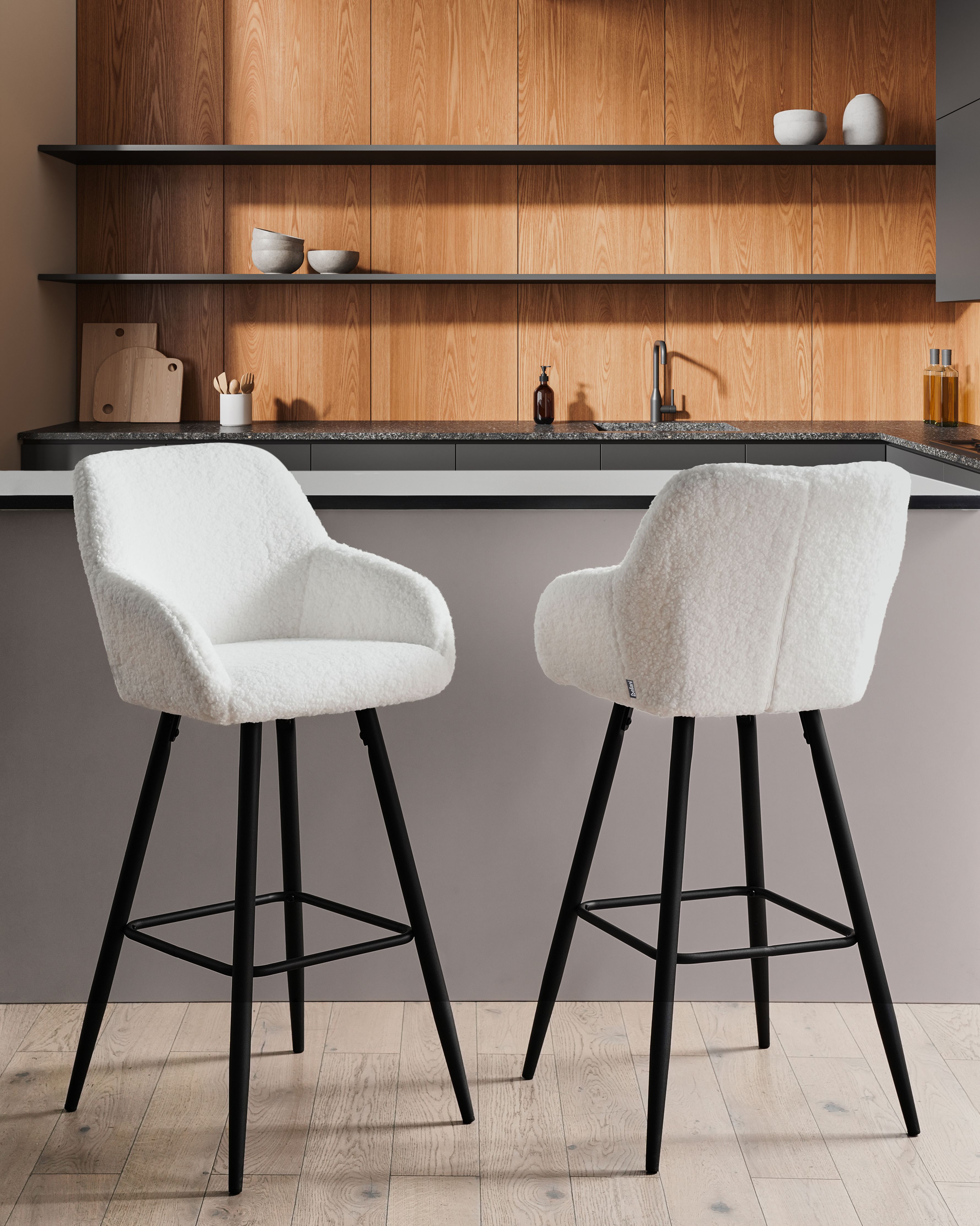 Set of 2 Bar Chairs CASMALIA Boucle Off-White