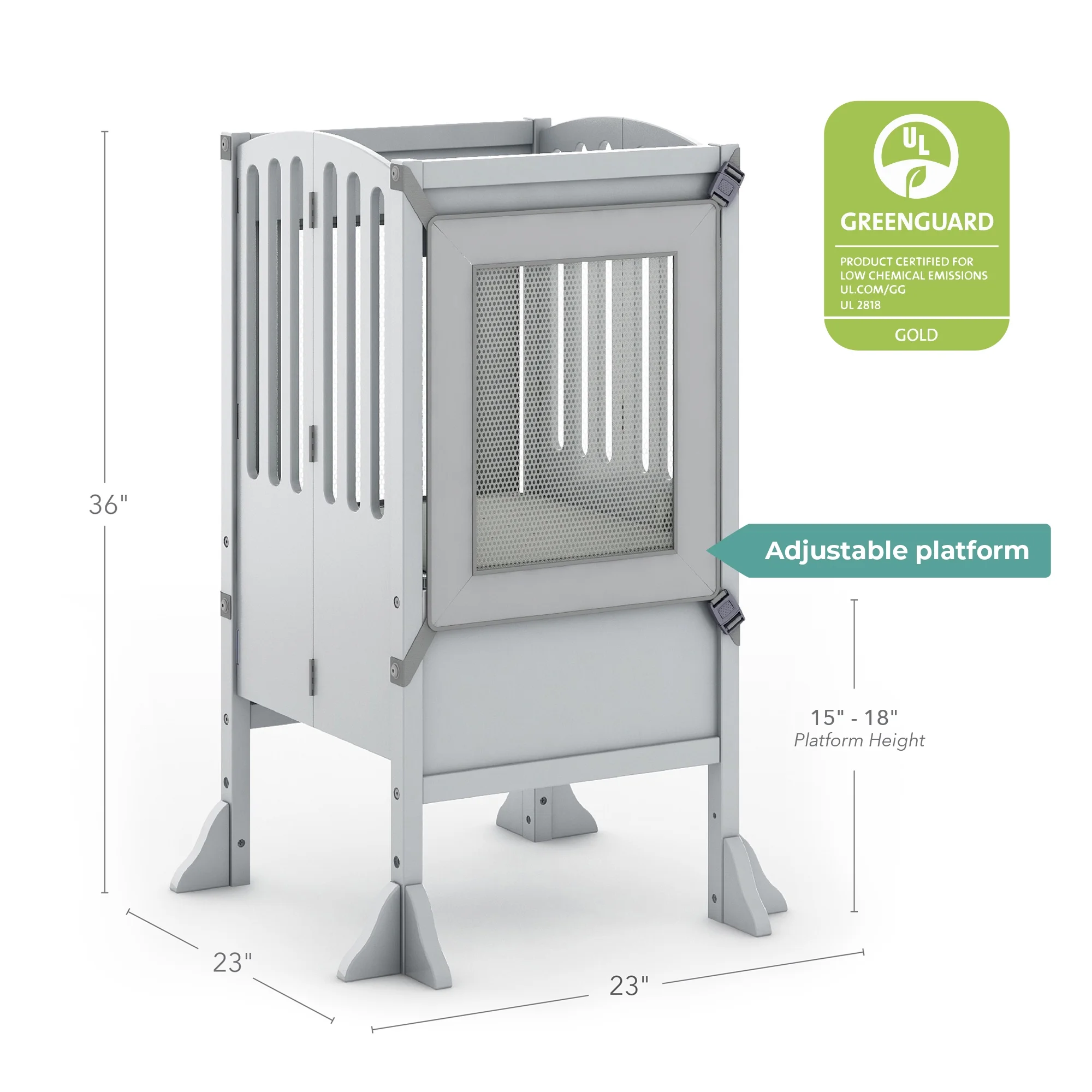 Guidecraft Contemporary Kitchen Helper Step Stool - White: Adjustable, Folding Montessori Toddler Tower - Safety Learning Furniture - Image 28