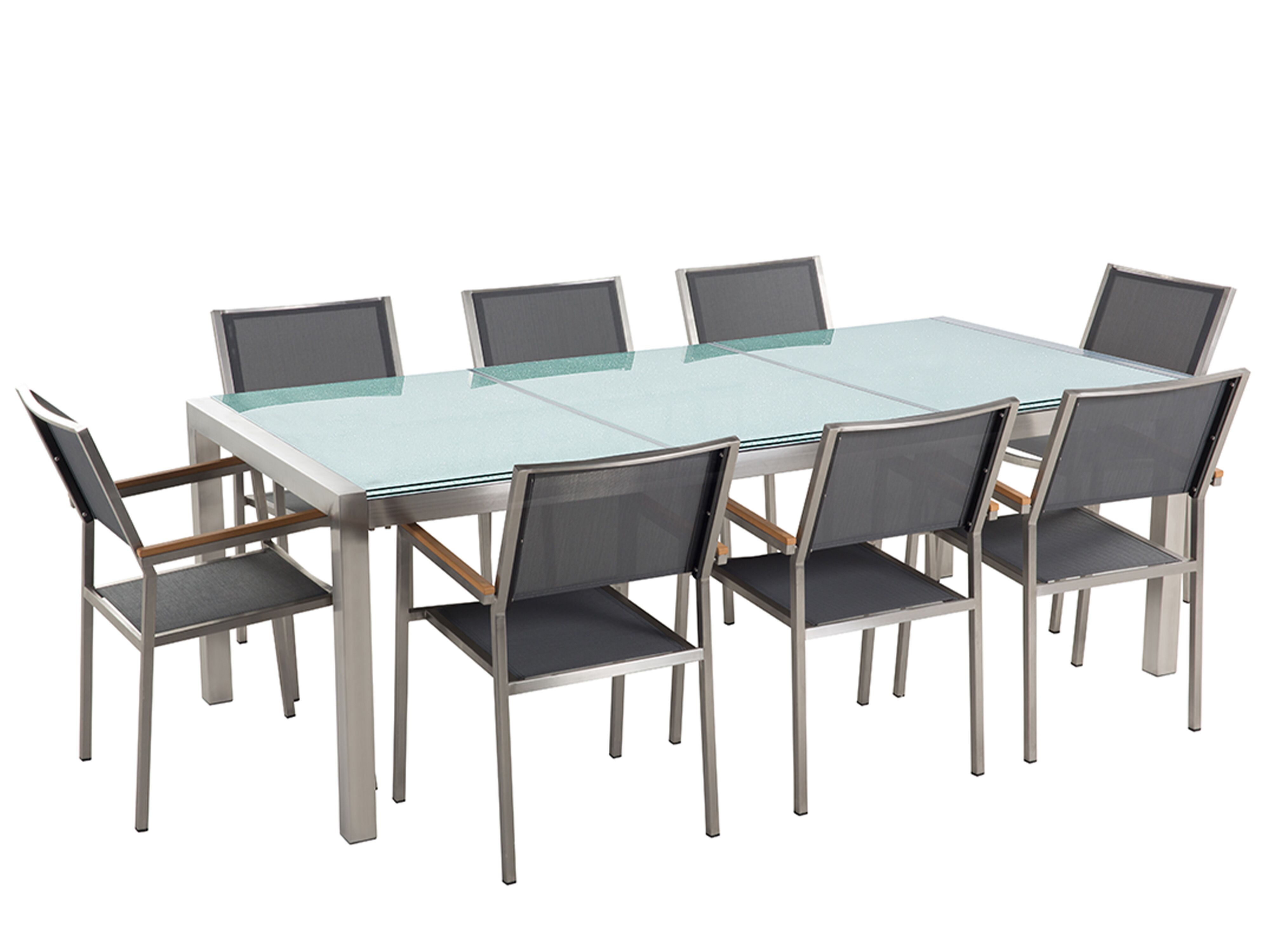 Garden Dining Set 8 Seater GROSSETO Cracked Glass Transparent/ Grey