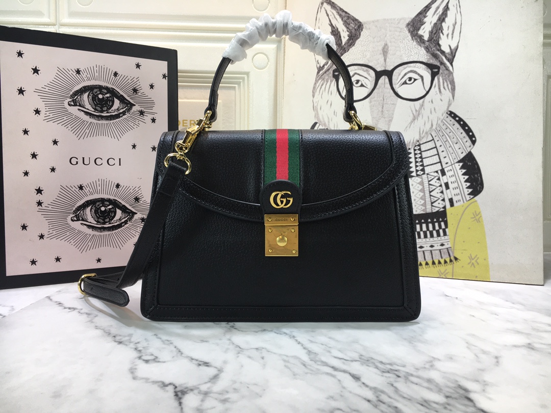 Replica Gucci Ophidia Small Top Handle Bag With Web Black/White1:1High-quality replica