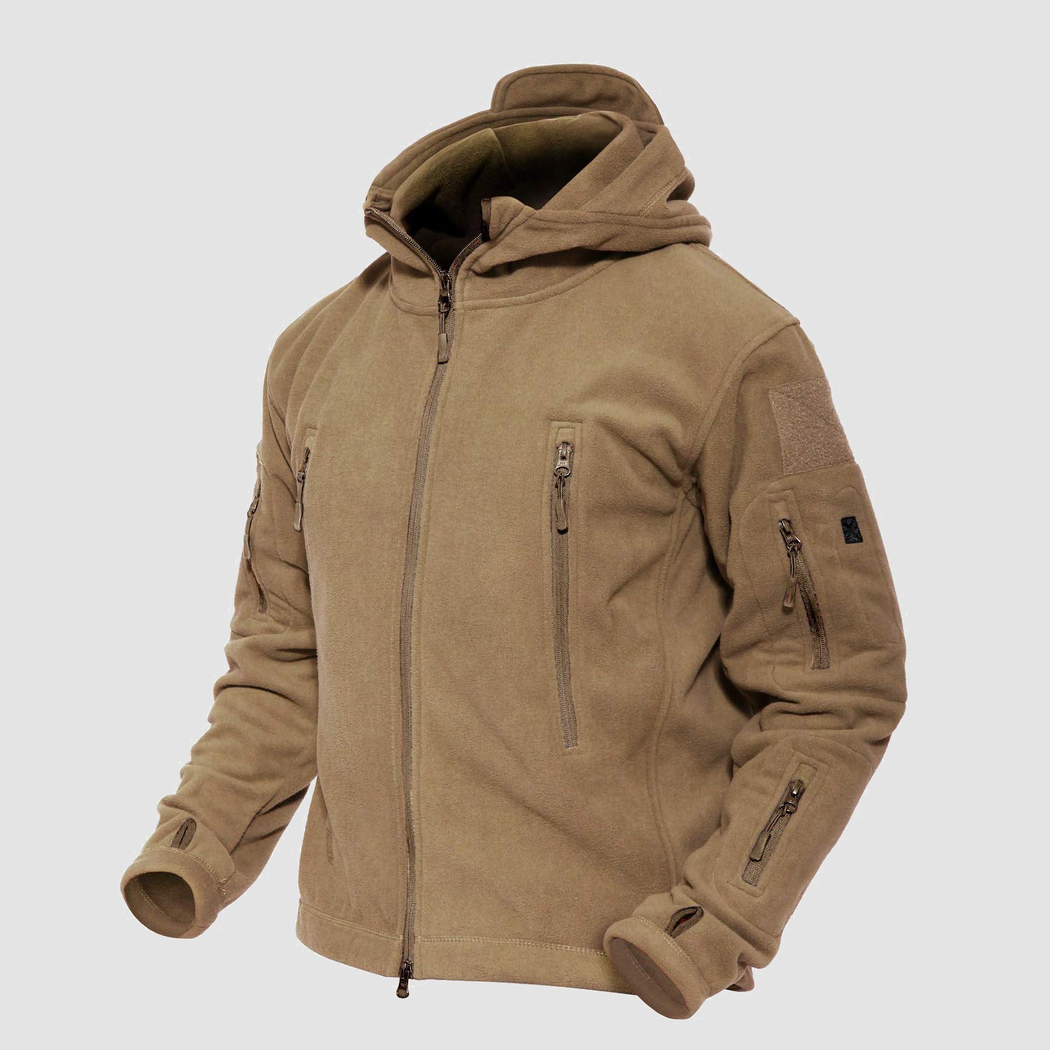 Men's Hoodie Fleece Jacket with 6 Zip-Pockets Warm Winter Jacket Military Tactical Jacket