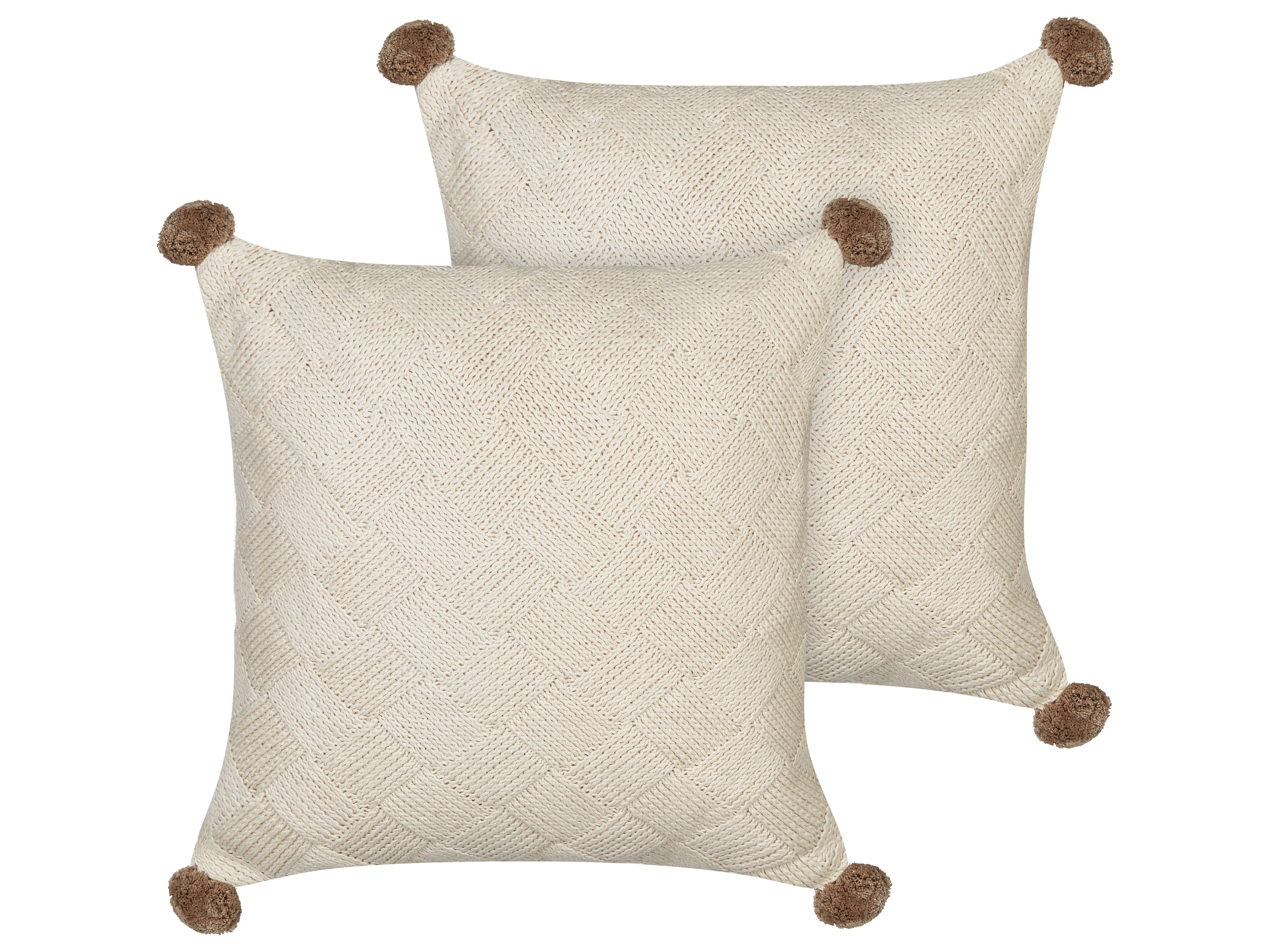 Set of 2 Decorative Cushions OBERONIA Cotton 45 x 45 cm Beige Solid