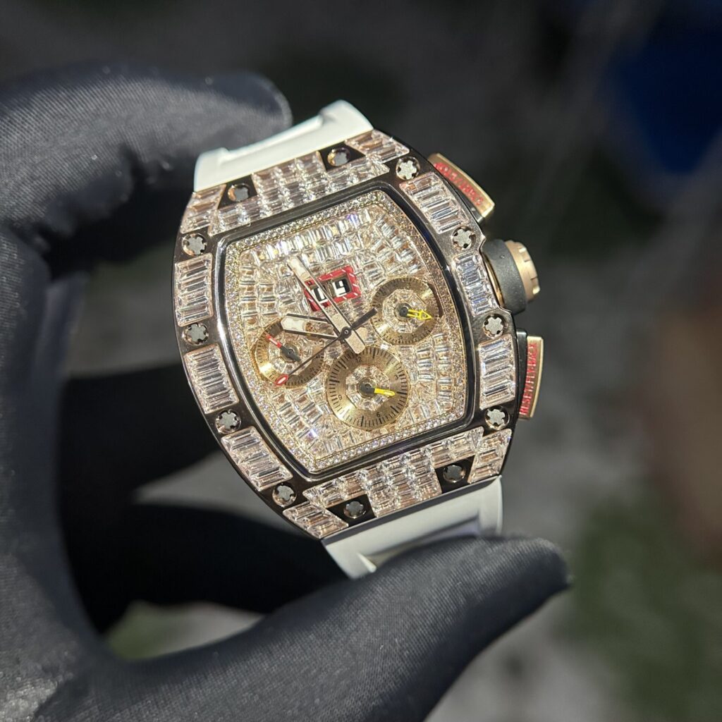 Richard Mille Replica 1:1 Watch RM011 With Full Diamond Rubber Strap 44mm - Top club