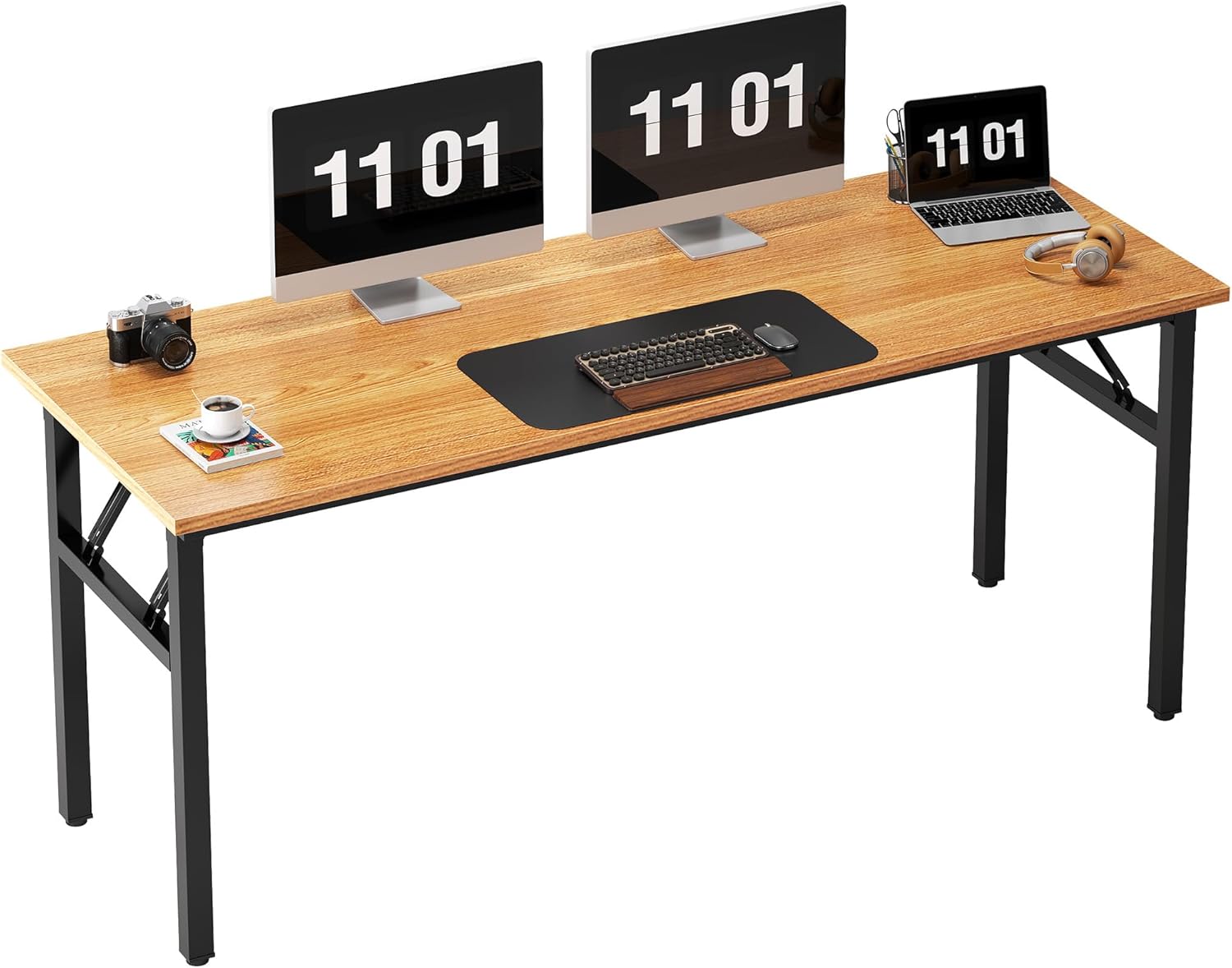 Need Computer Desk Office Desk 62 inches Folding Table with BIFMA Certification Computer Table Workstation No Install Needed, Teak AC5BB-157