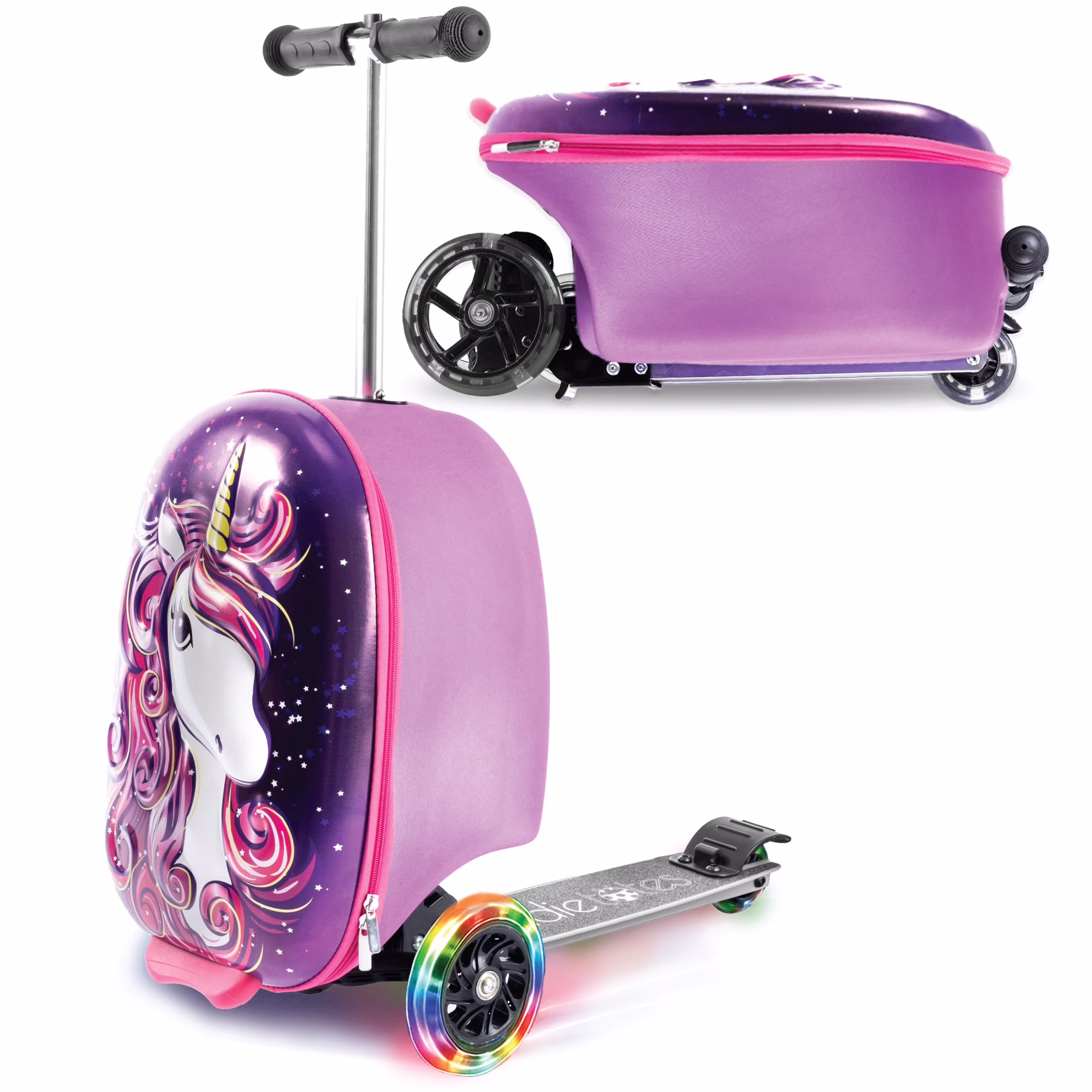 Kiddietotes Kid's Hard Shell Scooter Ride On Suitcase, Pink - Image 3