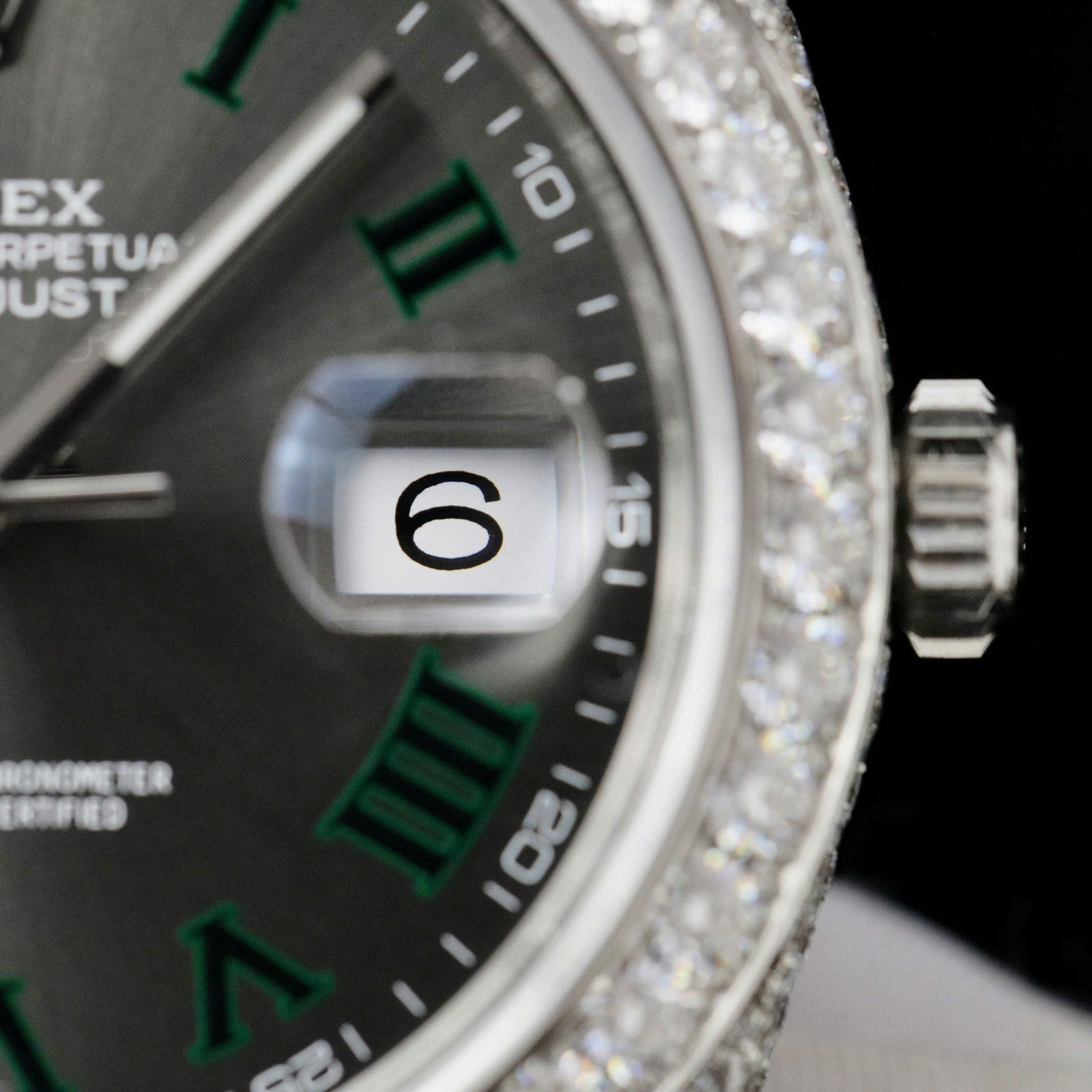 Rolex DateJust Best Copies Watch Dial Wimbledon Encrusted Moissanite Hong Kong 41mm - Elite Watch Atelier
