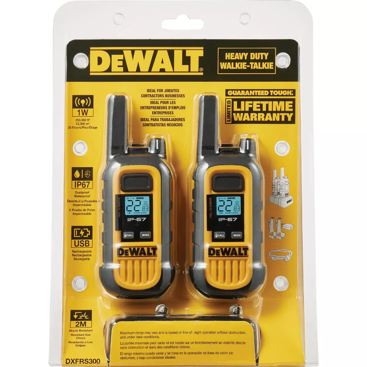 DEWALT 22-Channel 1W Heavy-Duty Jobsite FRS Walkie Talkie
