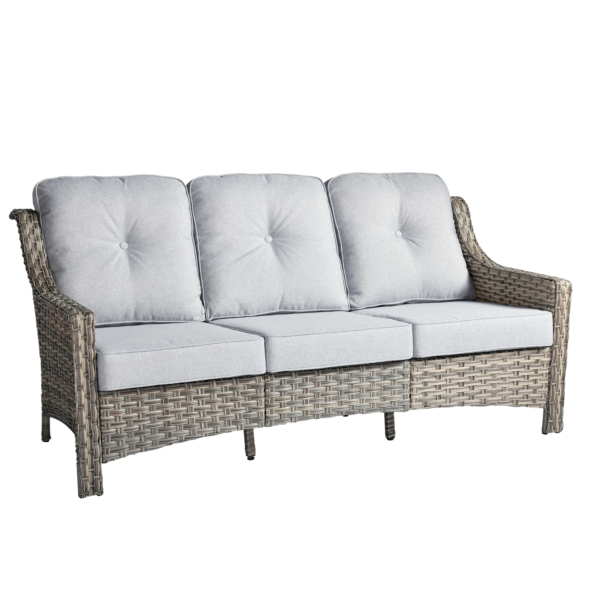 Ovios Outdoor Patio Sofa 3-Seater with Cushions All-Weather Wicker Rattan Couch for Garden, Porch, or Backyard - Image 44