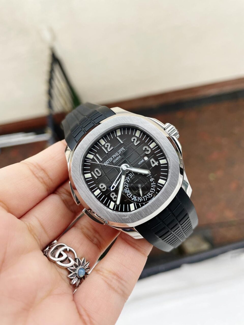 Replica PATEK PHILIPPE Aquanaut 5164A SS GRF BEST EDITION BLACK DIAL ON BLACK RUBBER STRAP A324 V2 - Top club
