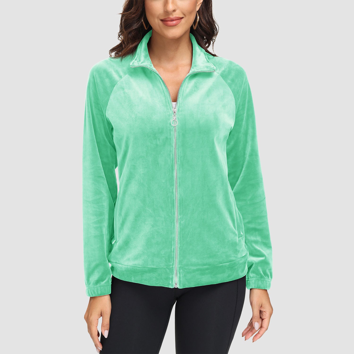 Women's Velour Jackets Full Zip Up Fleece Jacket With Zipper Pockets Soft Winter Jackets