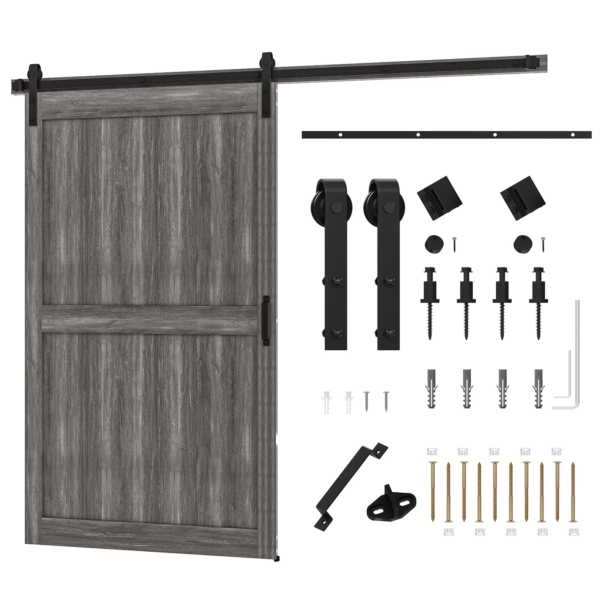 Uforic 48" x 84" Silding Barn Door,with Hardware Kit Rail,and Handle,Pulleys, Gray - Image 8