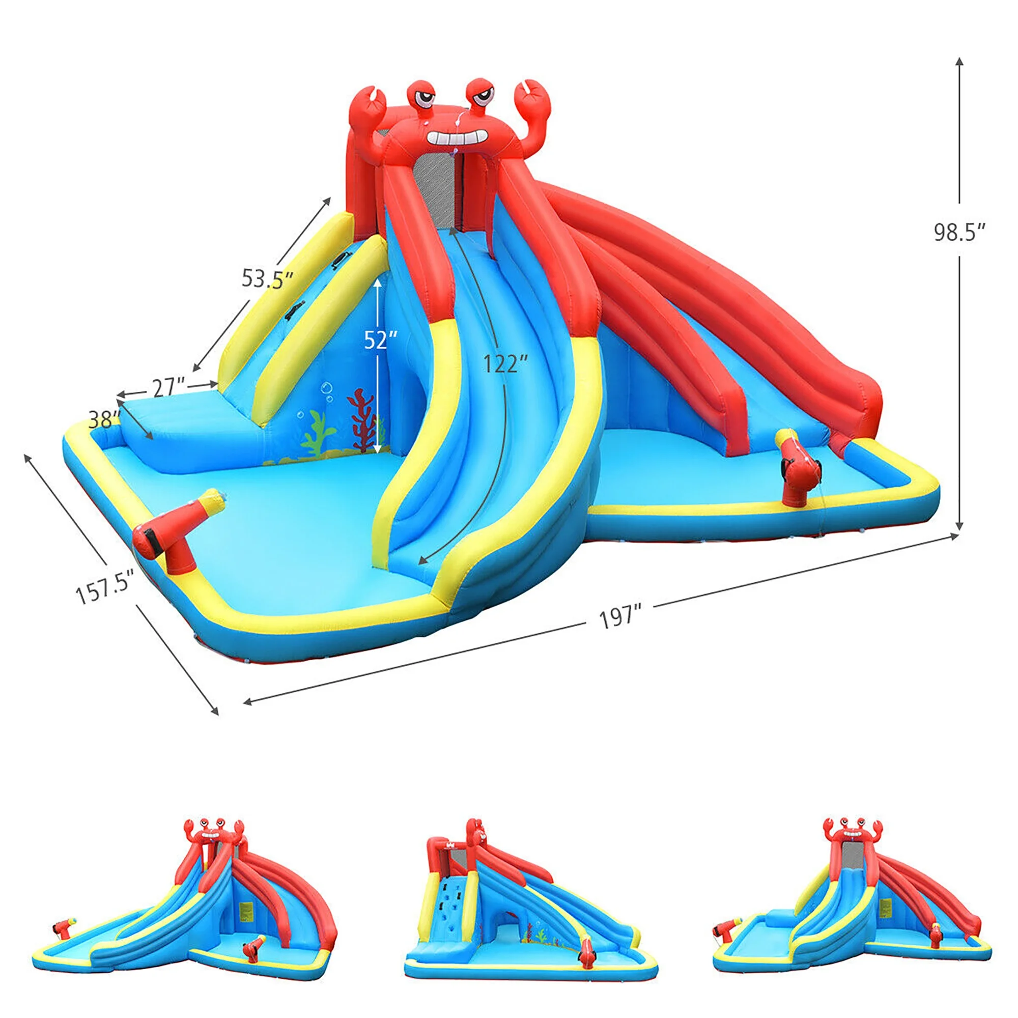 Costway Inflatable Water Slide Crab Dual Slide Bounce House Splash Pool with 950W Blower - Image 2