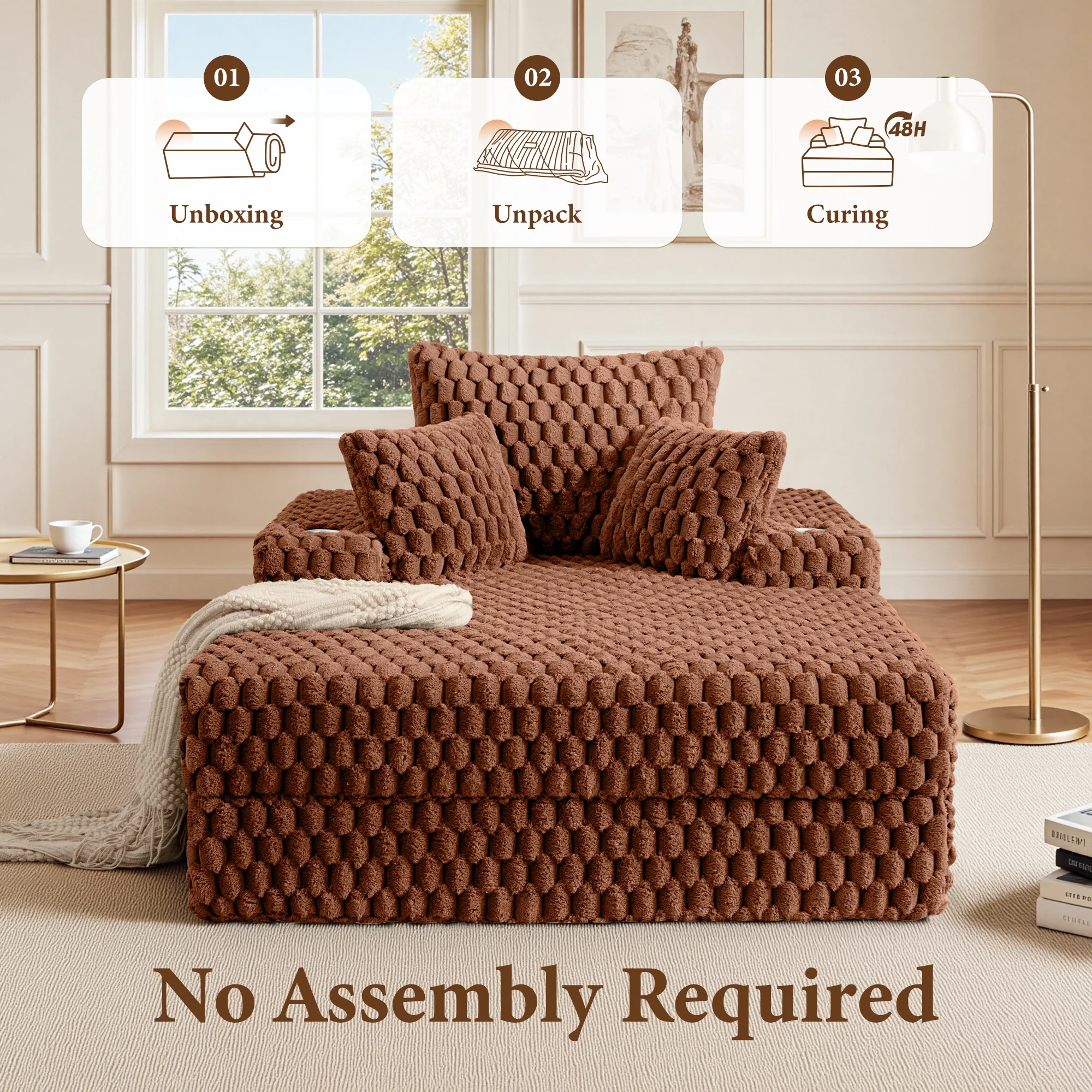 ATHOPE 53"W Oversized Chaise Lounge Chair Indoor, Corduroy Couch Chair with Pillows, Comfy Reading Chairs with Wide Arms, Upholstered Sleeper Sofa for Living Room, No Assembly Required, Gray - Image 16