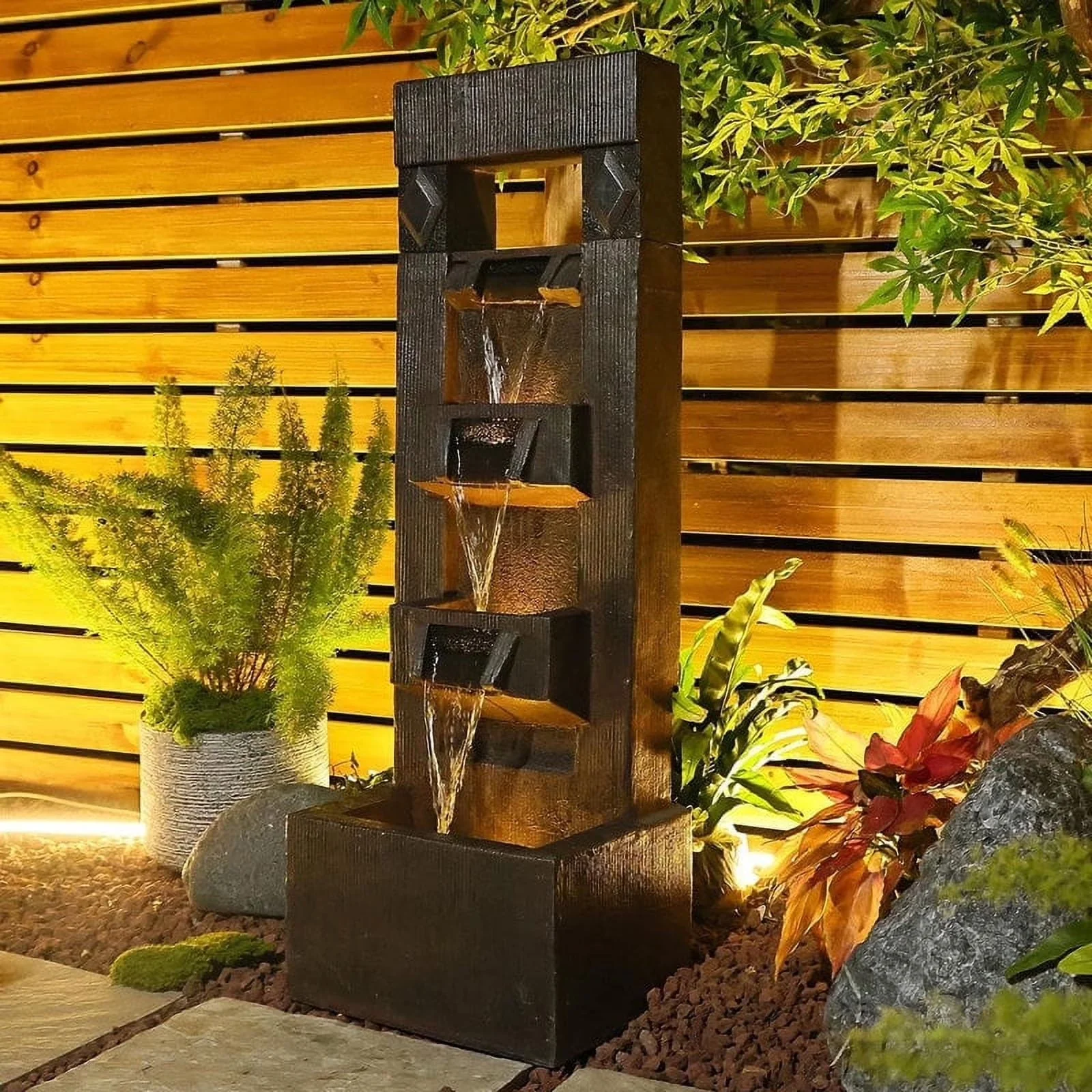 4 Floor-Standing Water Fountain With LED Lights For Garden, Patio, And Living Room