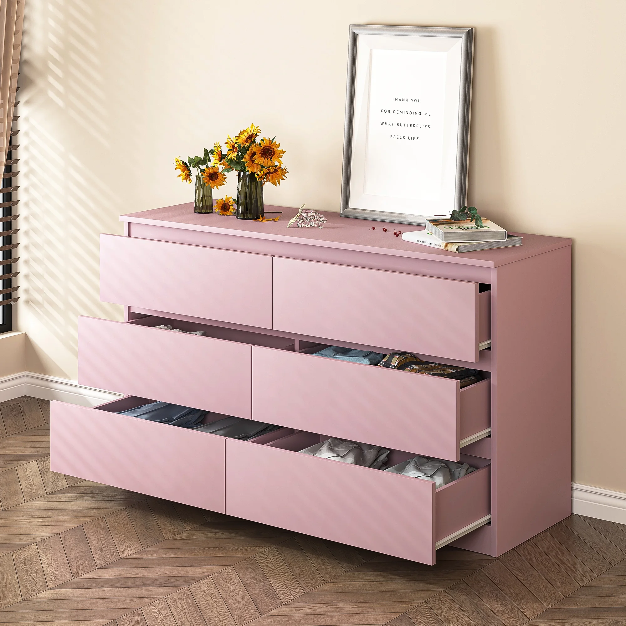 Kadyn White Chest of Drawer, 6 Double Drawer Dresser for Bedroom, Modern Storage Cabinet for Living Room, Dresser - Image 164