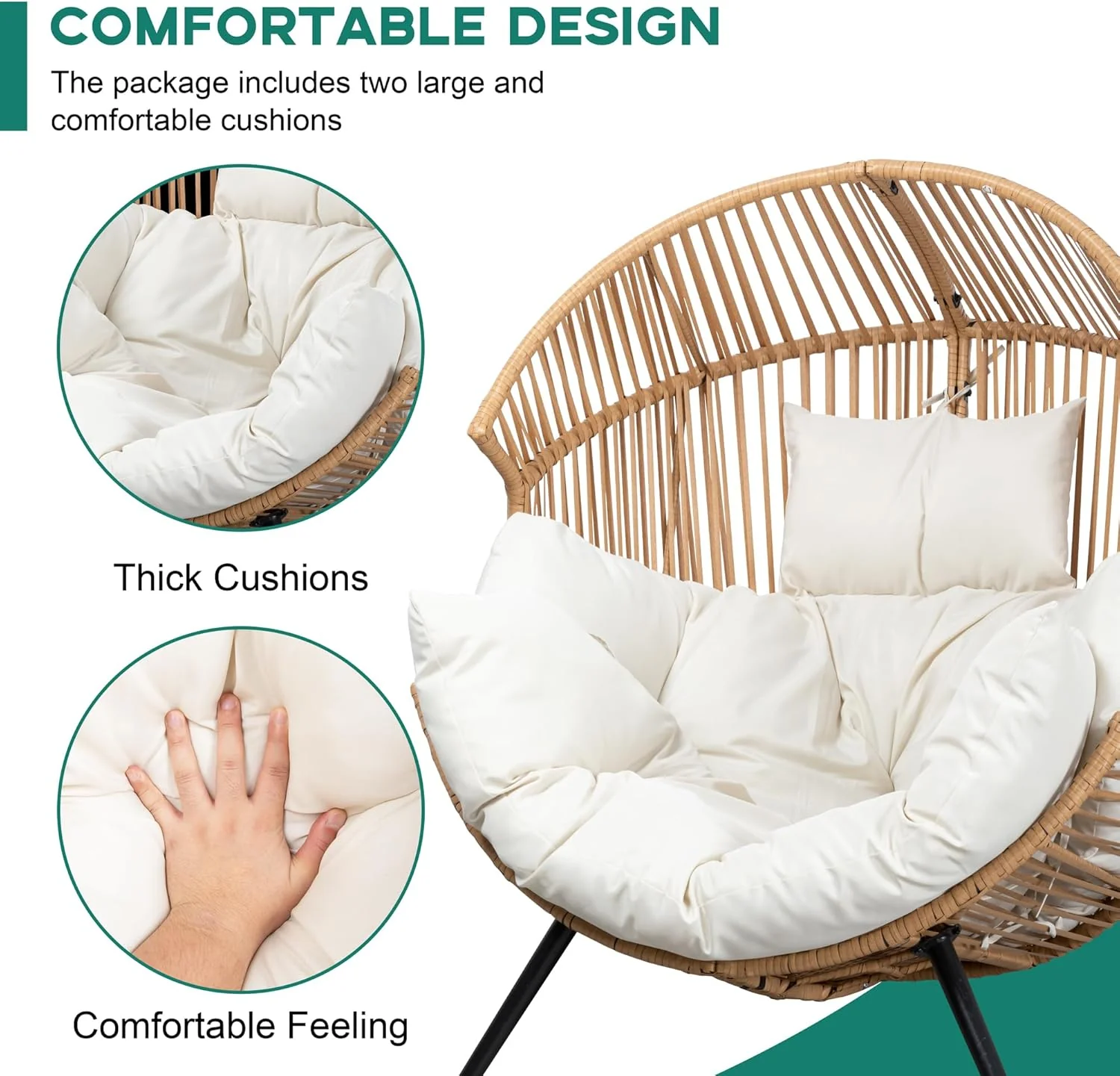 Shintenchi Wicker Egg Chair With Cushion - 400 Pounds Capacity - Image 4 Shintenchi Wicker Egg Chair With Cushion - 400 Pounds Capacity - Image 4