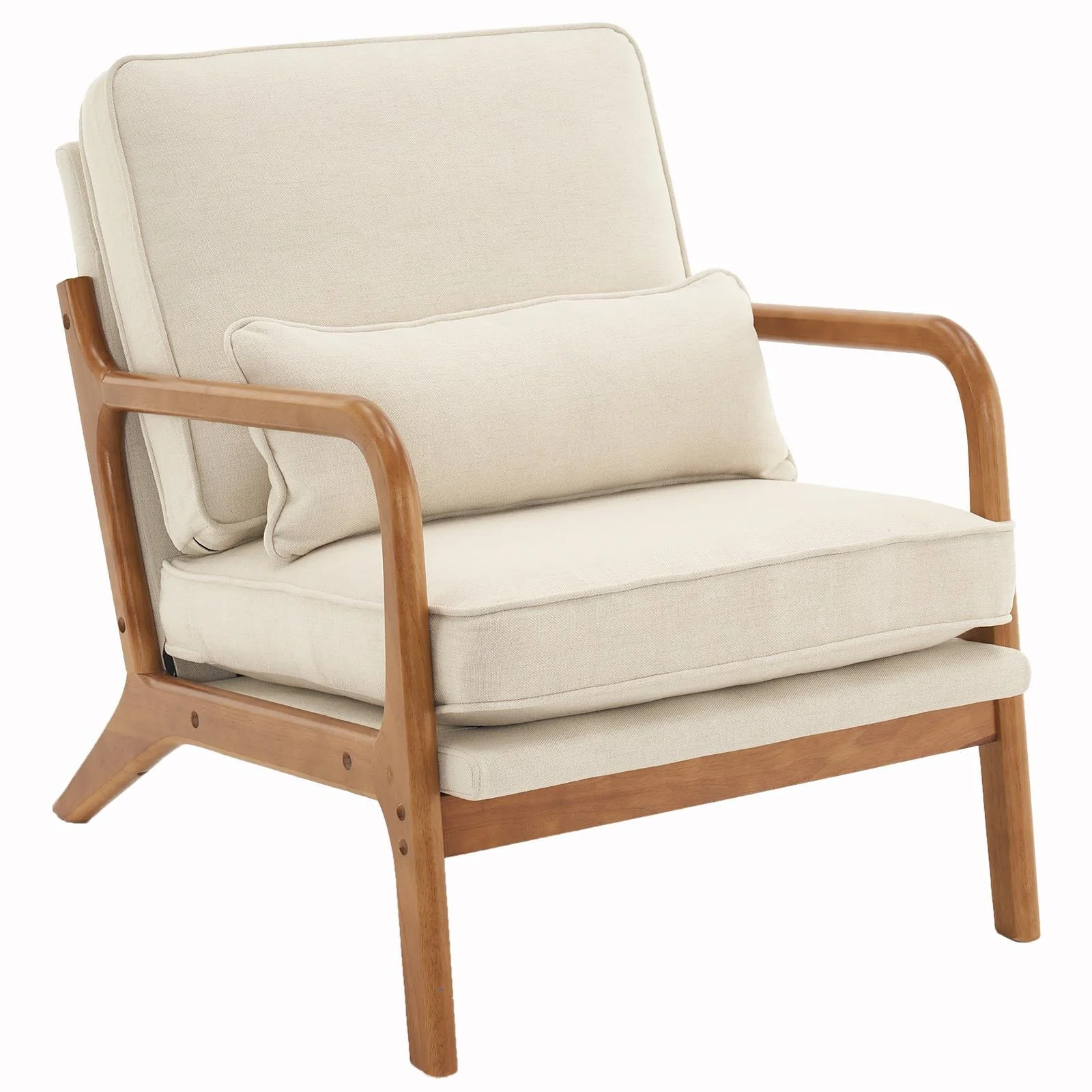 UBesGoo Modern Arm Chair Linen Fabric Upholstered Comfy Reading Accent Chair with Solid Wood Frame Beige - Image 18