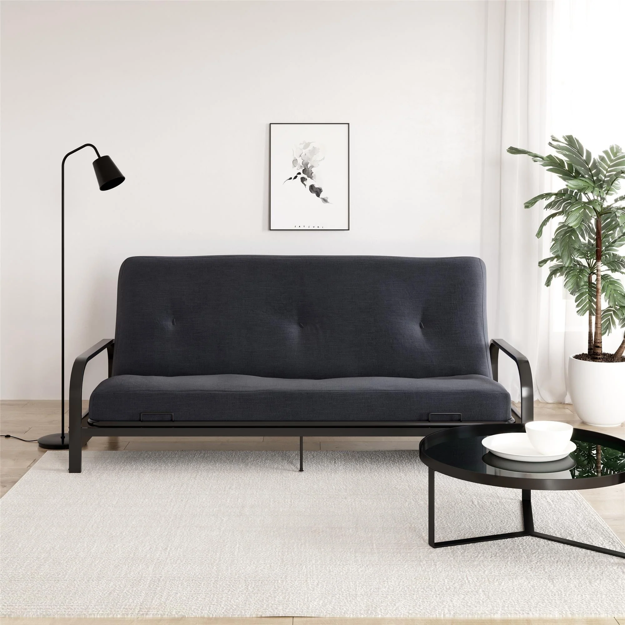 DHP Caden 6 Inch Futon Mattress with Tufted Cover and Recycled Polyester Fill, Full, Black