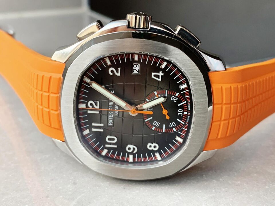 Replica PATEK PHILIPPE Aquanaut 5168G 42mm SS ZF 1:1 Best Edition Black Dial on Orange Rubber Strap - Top club