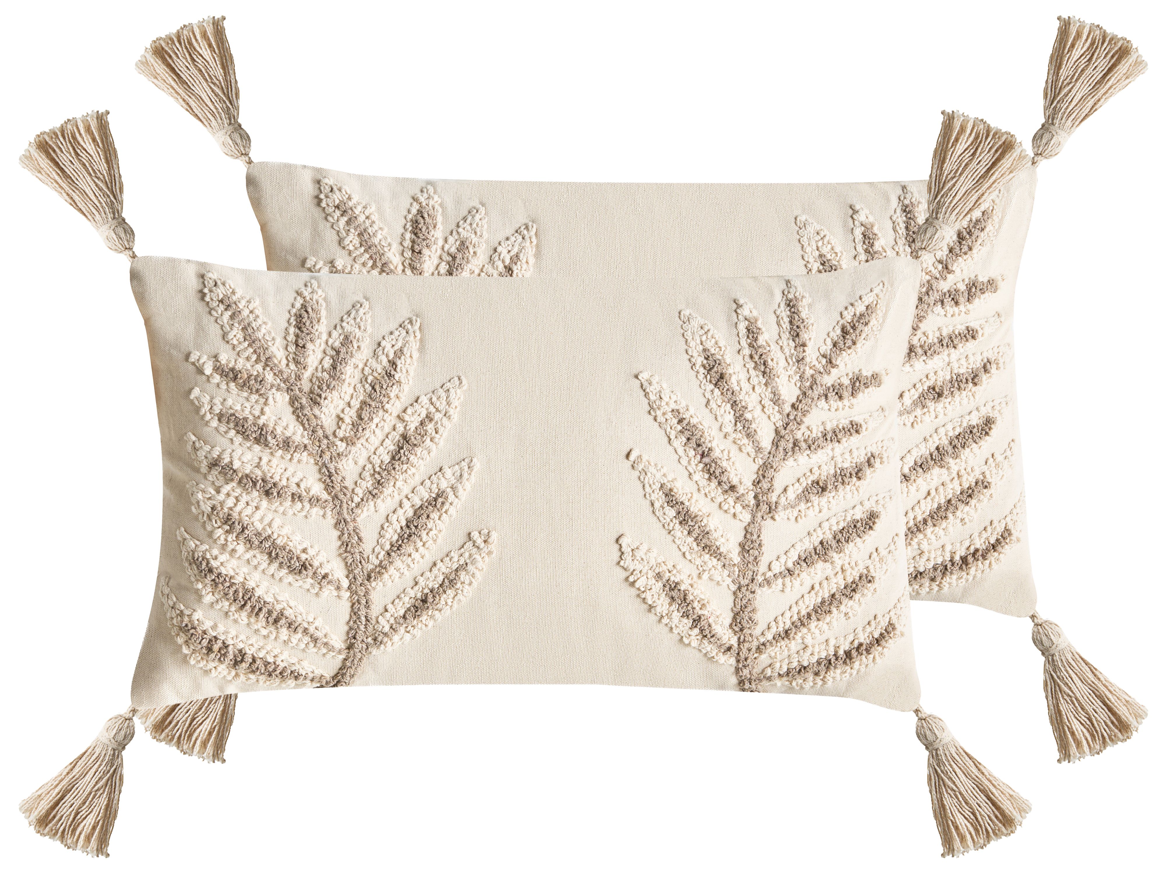 Set of 2 Decorative Cushions POMETIA Cotton 30 x 50 cm Beige Floral Pattern