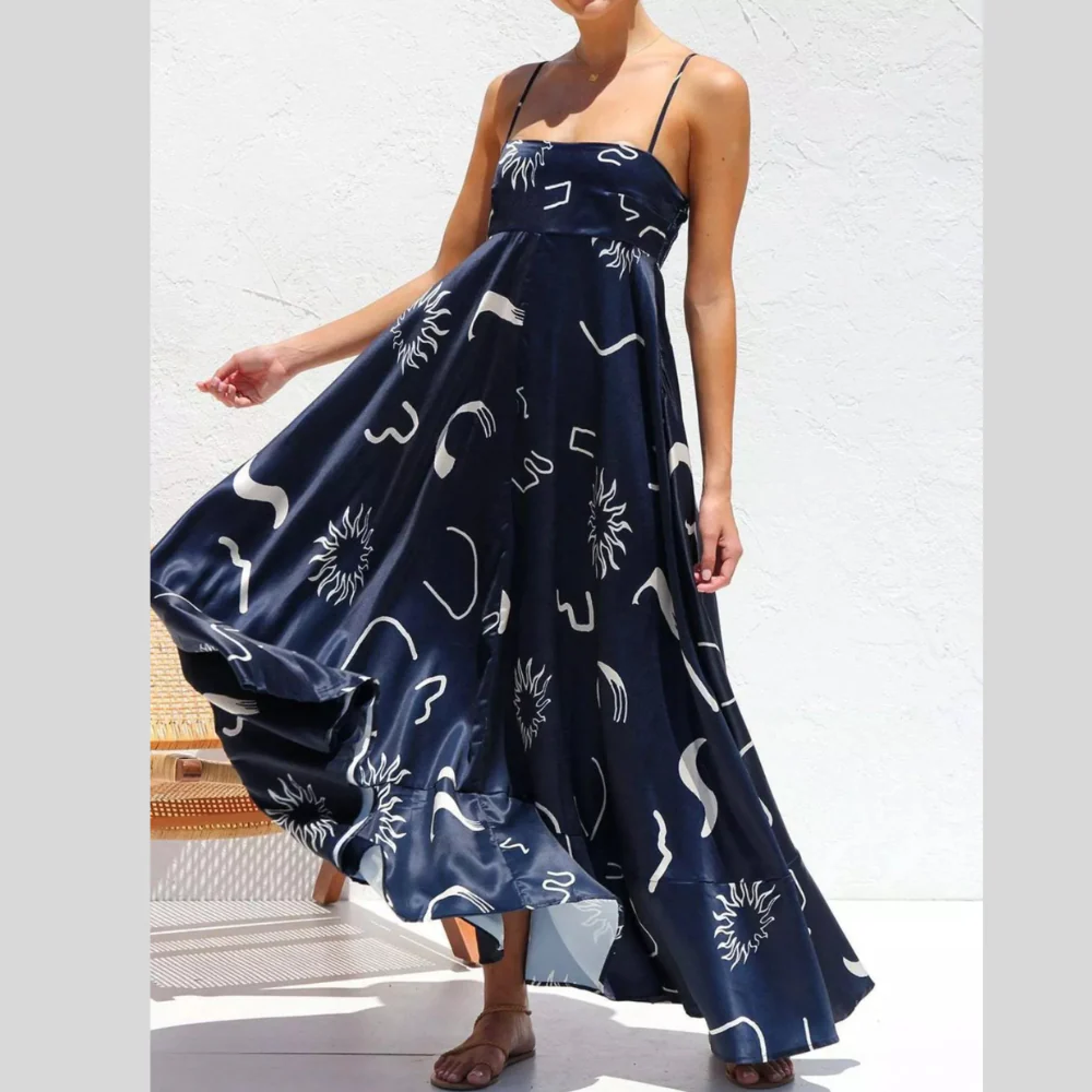 Printed Spaghetti Strap Maxi Dress - ZKZOOK