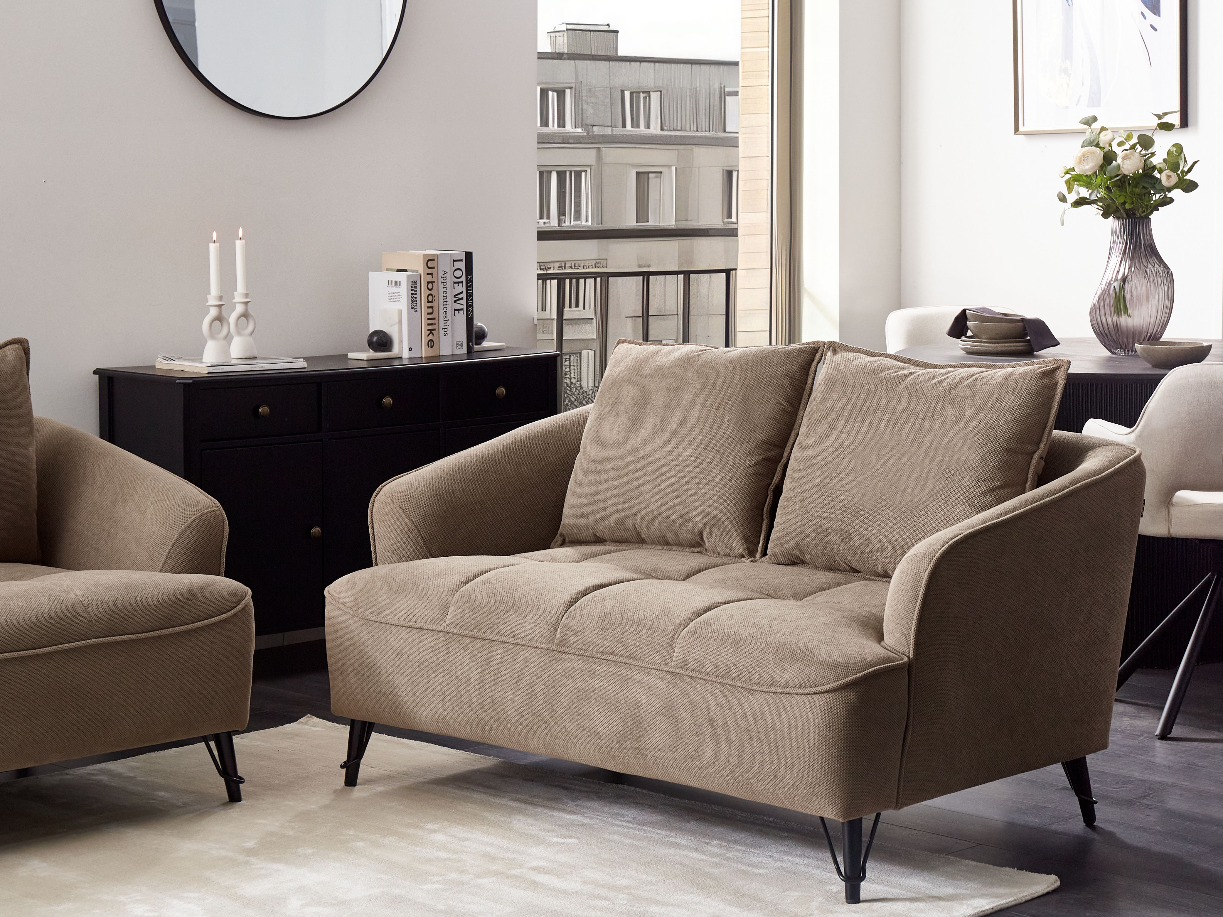 Sofa 2 Seater HOBRO Fabric Light Brown