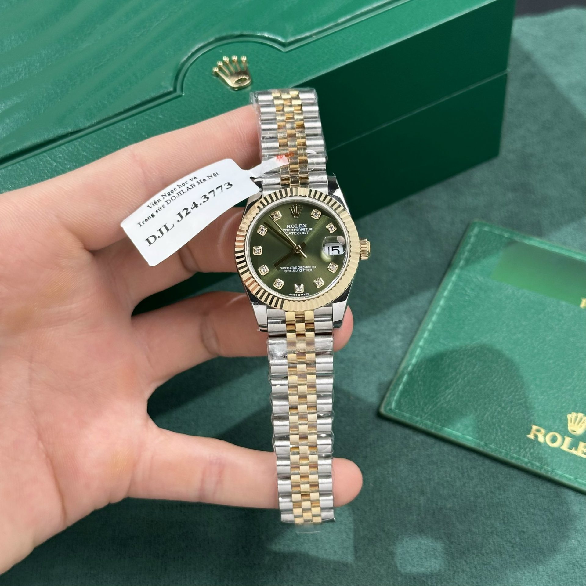 Rolex Replica Watch DateJust Gold Wrapped Green Dial GM Factory 31mm - Elite Watch Atelier