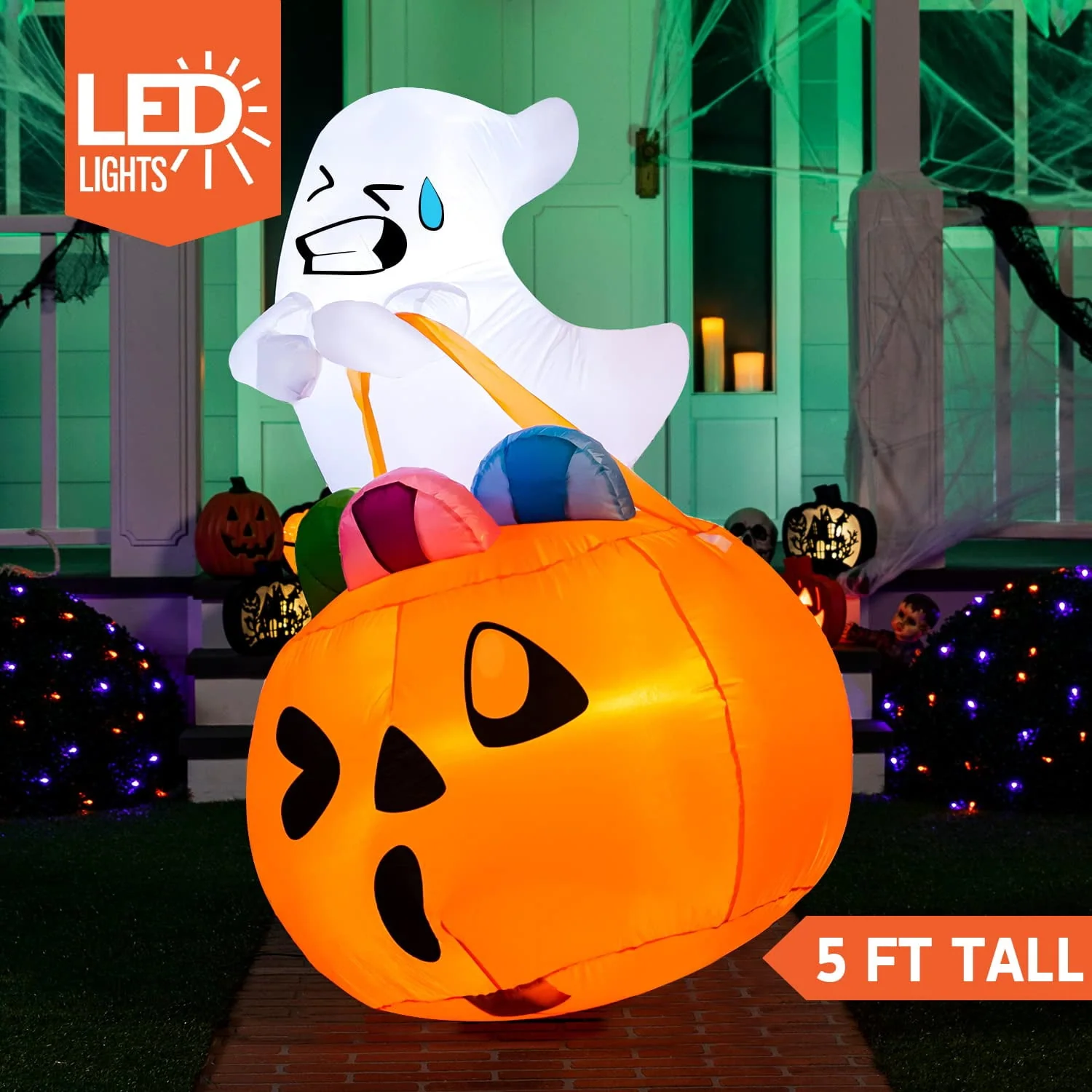 Joyfy 5ft Halloween Inflatables Light up Cute Ghost - Image 3 Joyfy 5ft Halloween Inflatables Light up Cute Ghost - Image 3