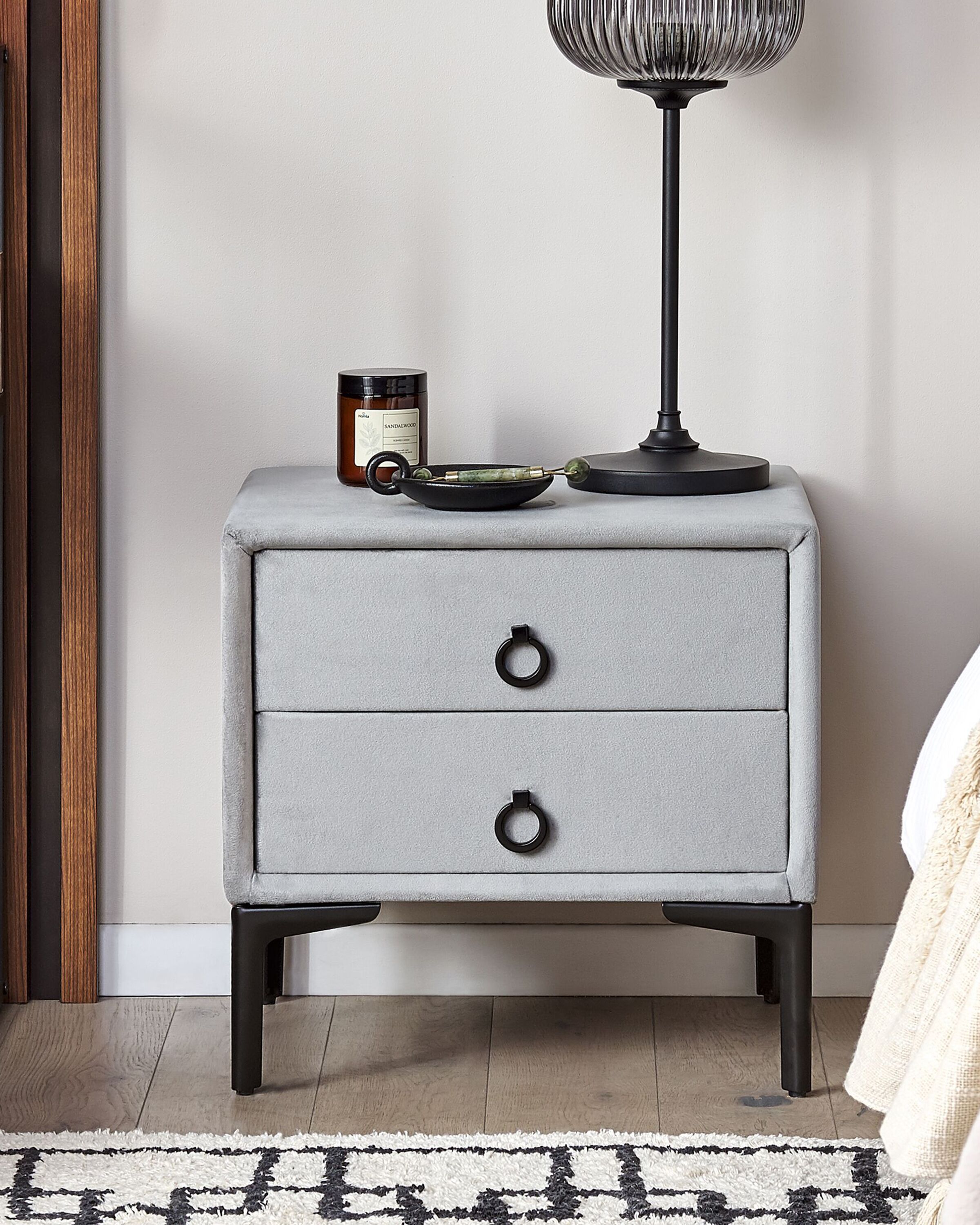 2 Drawer Bedside Table SEZANNE Velvet Light Grey