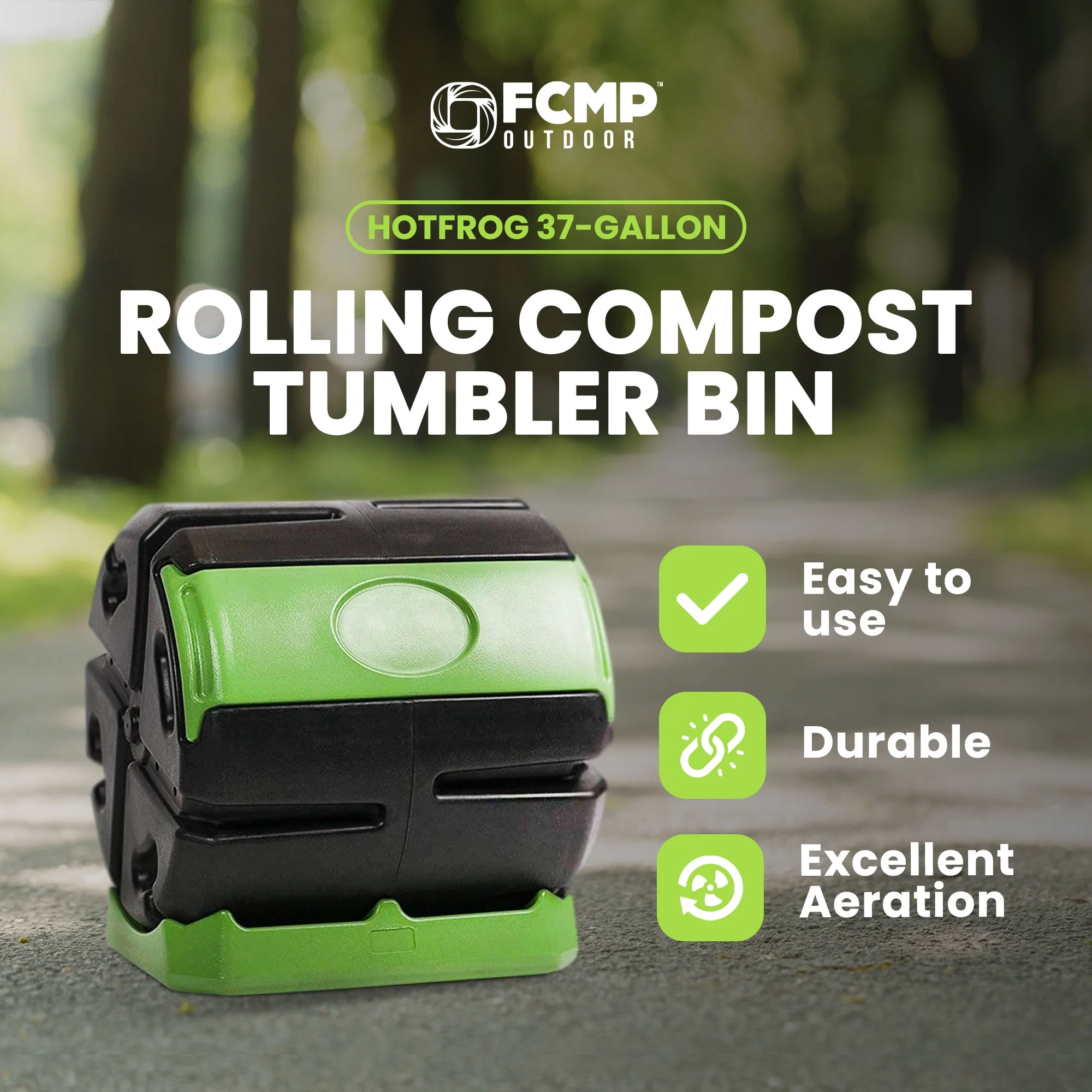 FCMP Outdoor HOTFROG 37 Gallon Single Chamber Rolling Compost Tumbler Bin