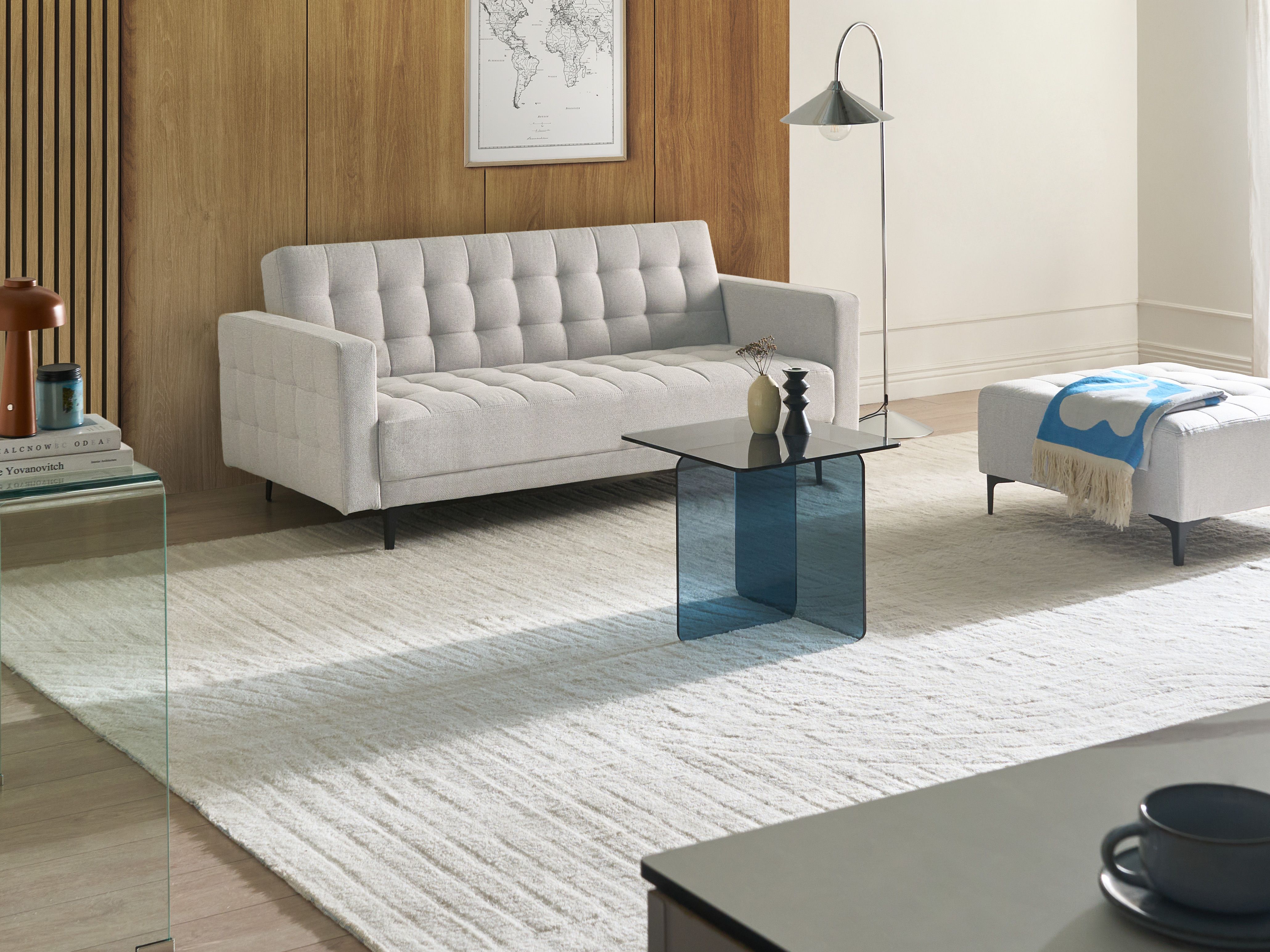 Sofa Bed 3 Seater ABERDEEN Fabric Light Grey