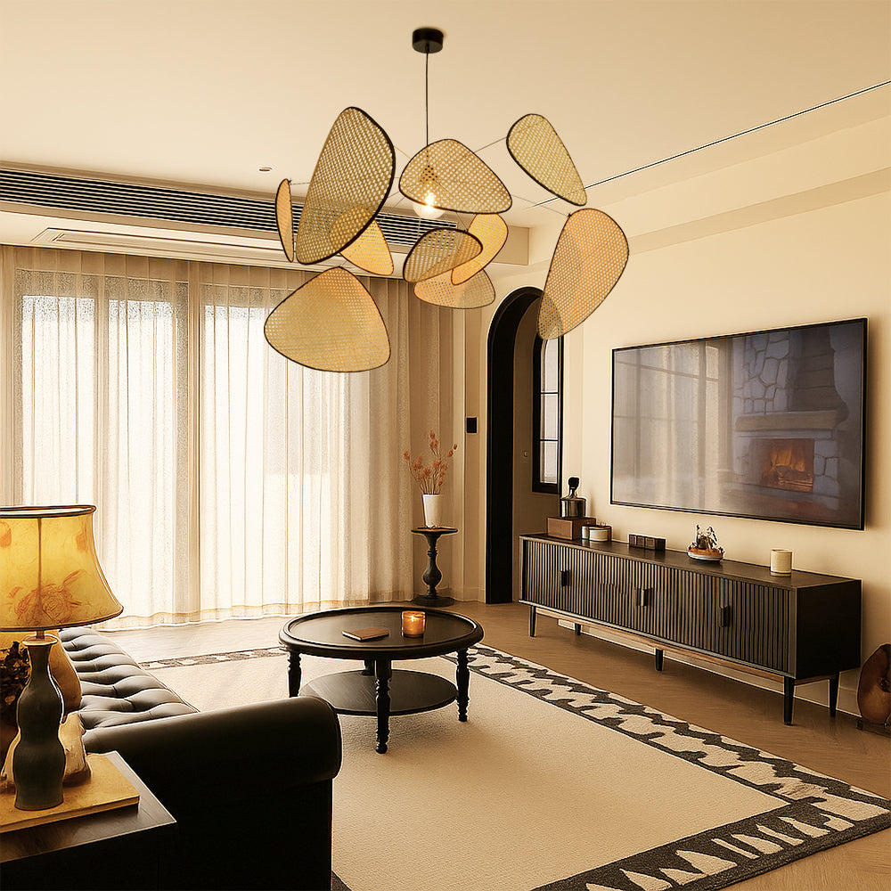 Rattan Hanglamp met Organische Vorm en LED Verlichting – 150cm Verstelbare Kabel