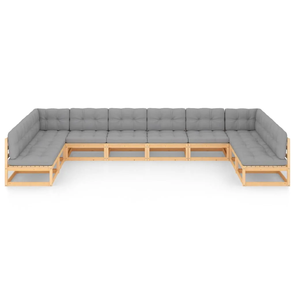 vidaXL 10 Piece Patio Lounge Set with Cushions Solid Wood Pine