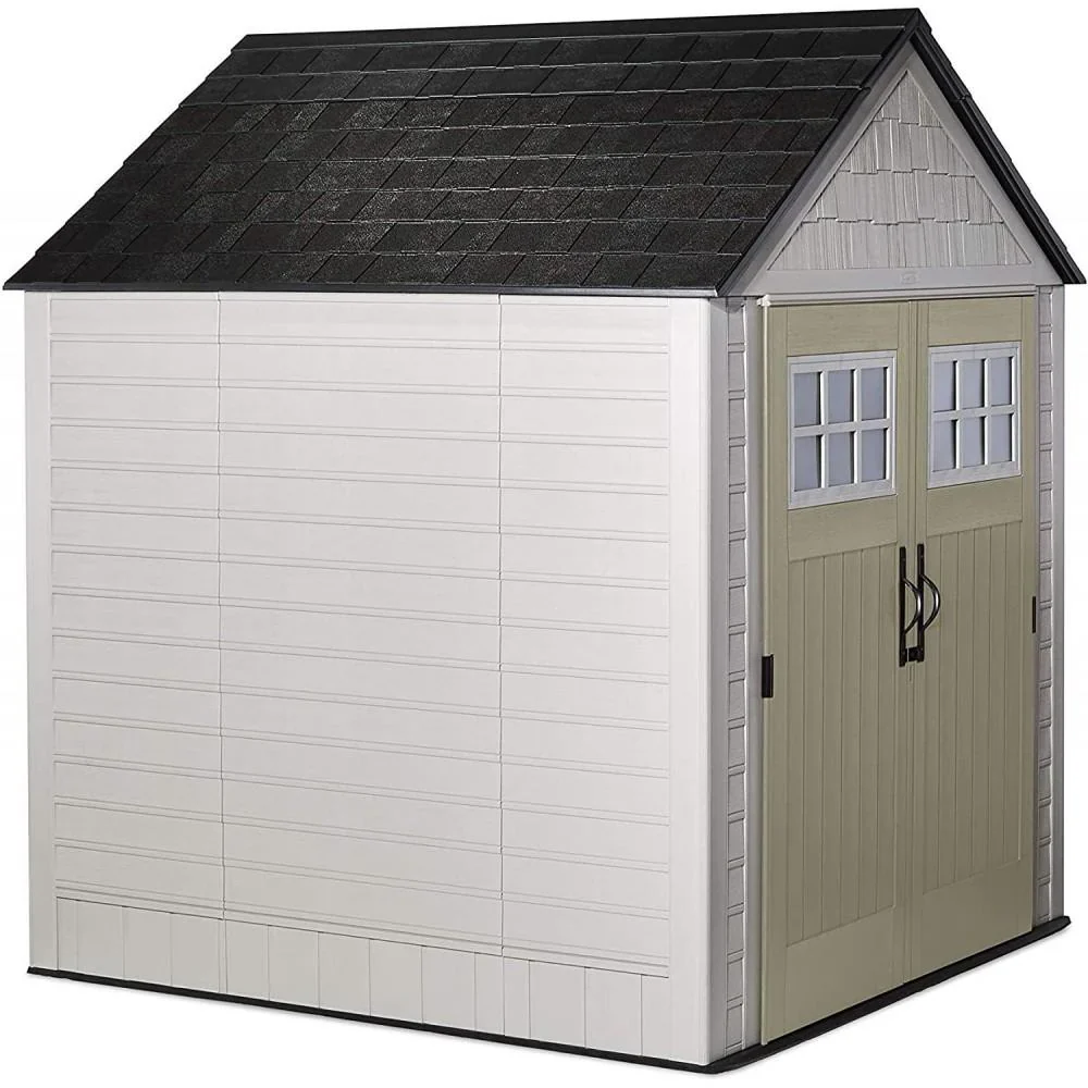 Rubbermaid Resin Outdoor Garden Storage Shed 7 x 7 ft, Sand - With Windows And Utility Hooks - Image 4 Rubbermaid Resin Outdoor Garden Storage Shed 7 x 7 ft, Sand - With Windows And Utility Hooks - Image 4