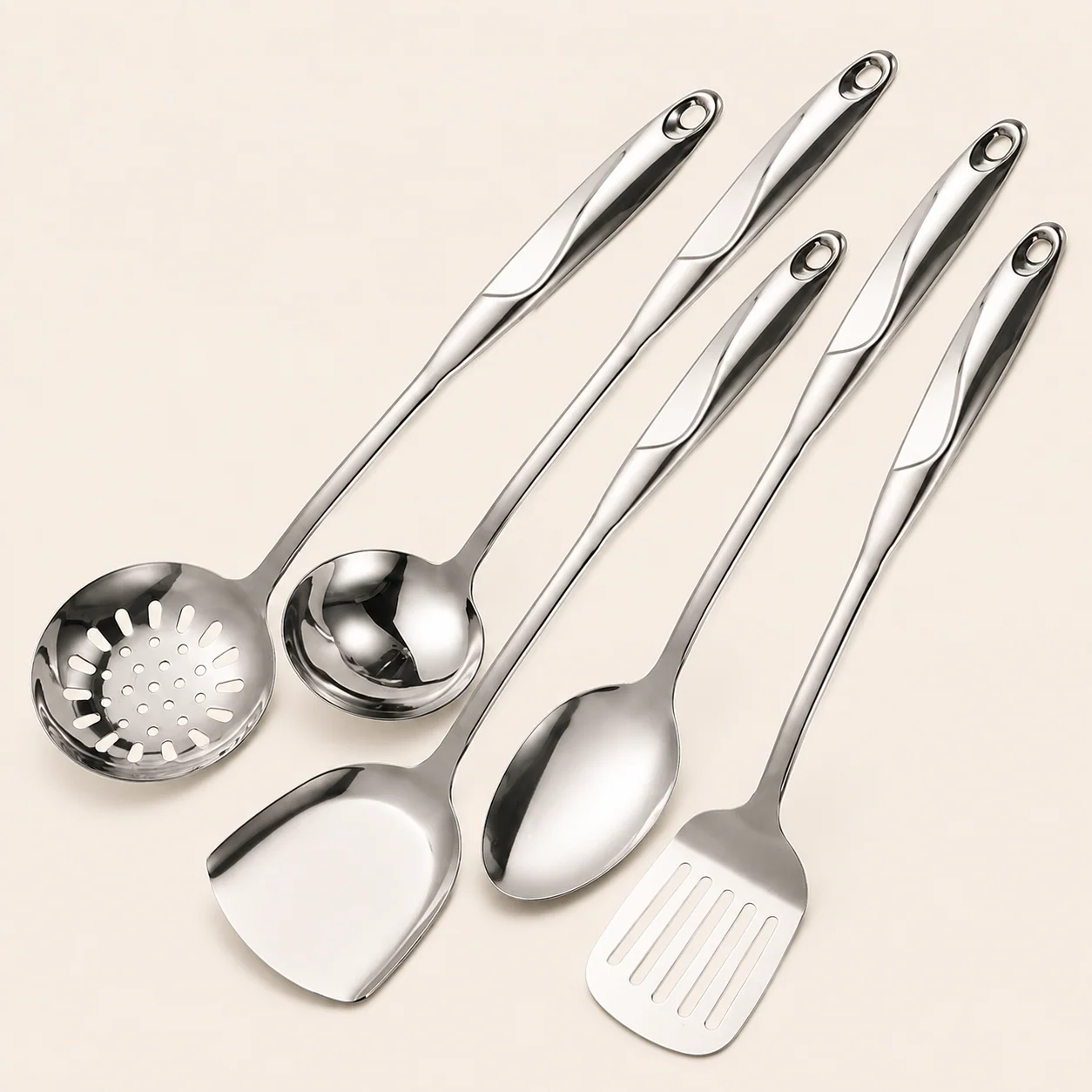 6-Piece Stainless Steel Cooking Utensil Set with Hanging Handles