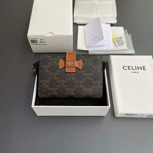 Celine TRIOMPHE logo medium sheep leather wallet