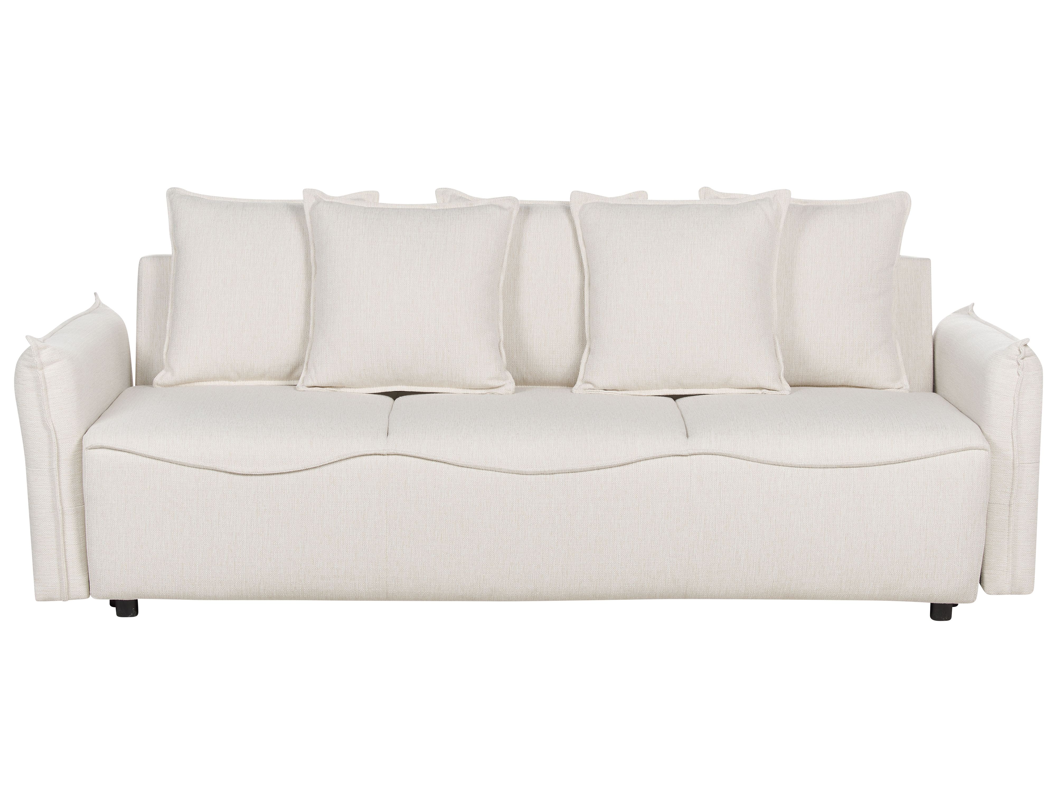 Sofa Bed 3 Seater KRAMA Fabric Off-White with Storage