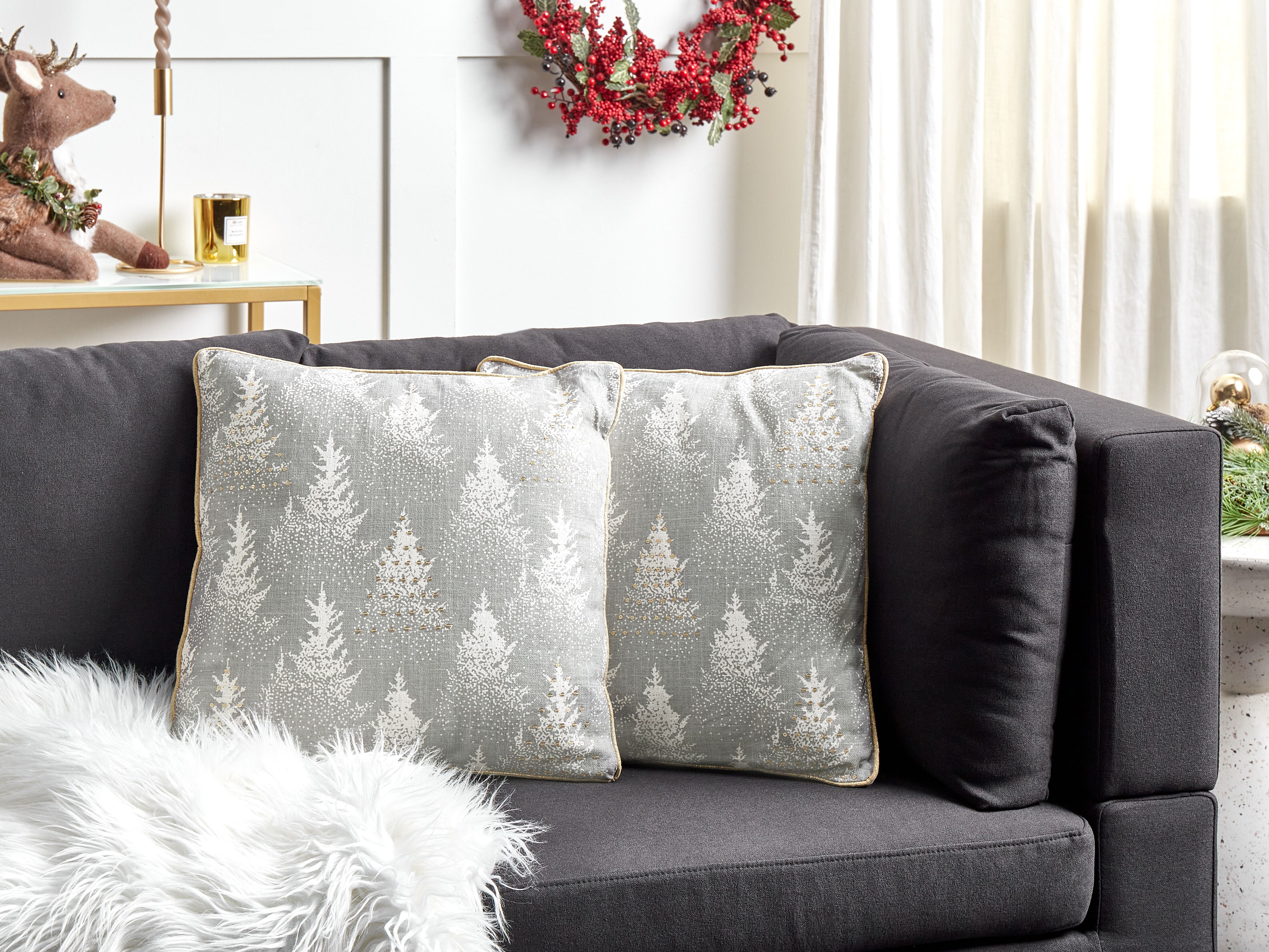 Set of 2 Decorative Cushions BILLBERGIA Cotton 45 x 45 cm Grey Christmas Motif