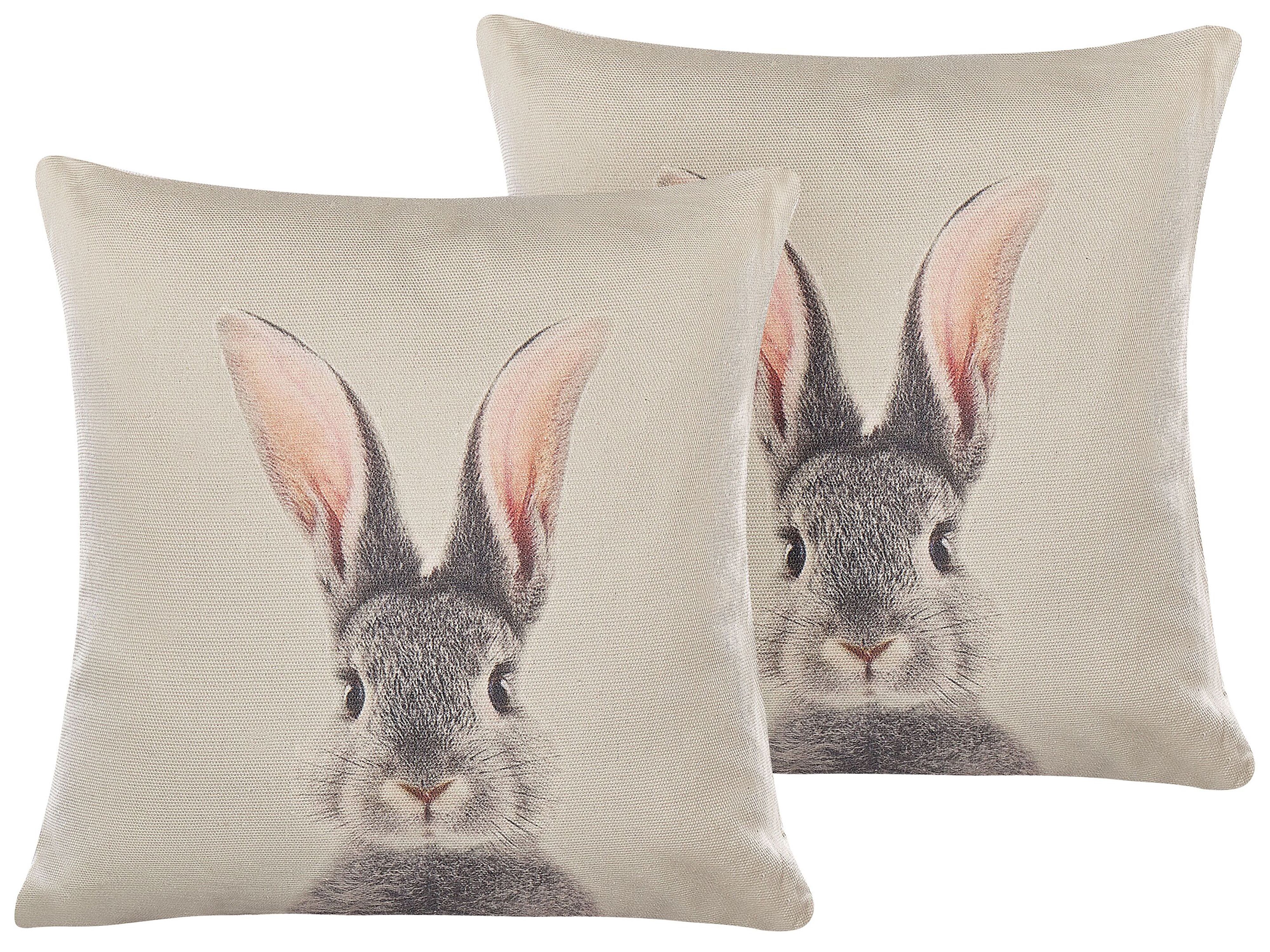 Set of 2 Decorative Cushions QUERCUS 45 x 45 cm Taupe Animal Pattern