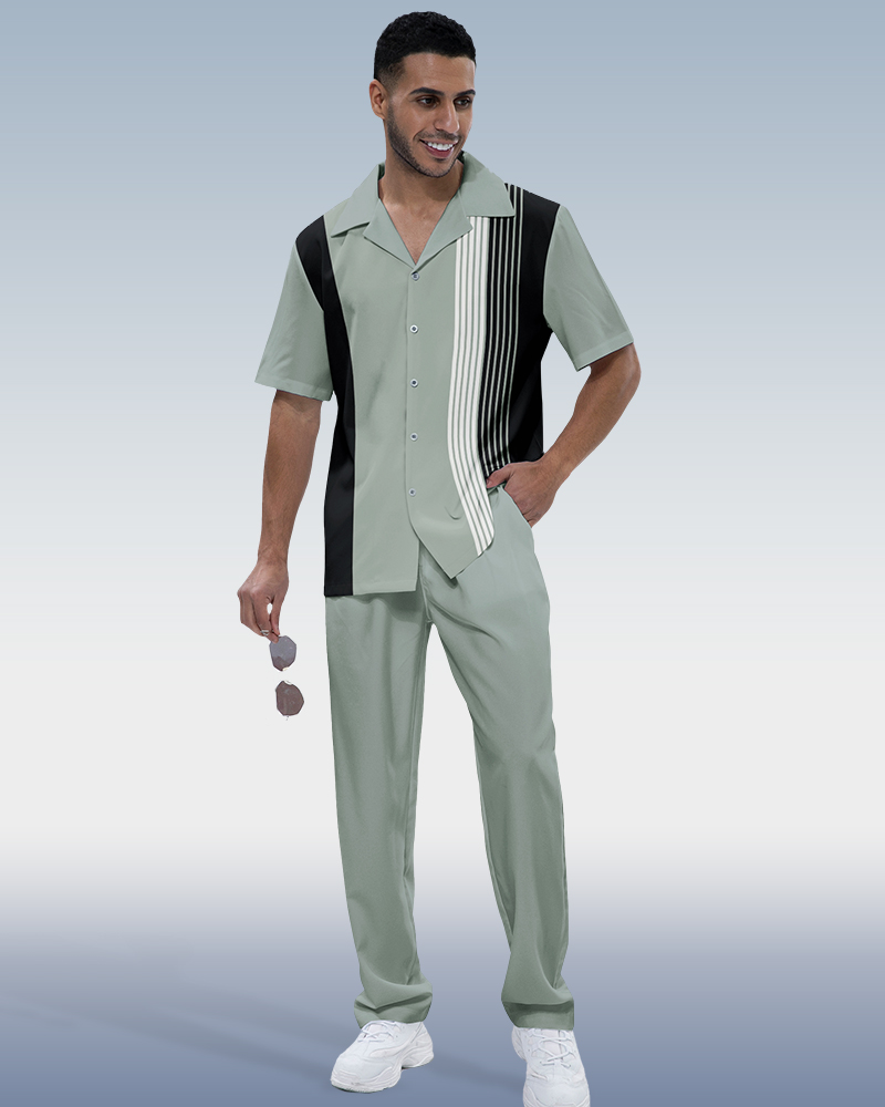 Suitmens Men's 2-piece short-sleeve suit with vertical stripes