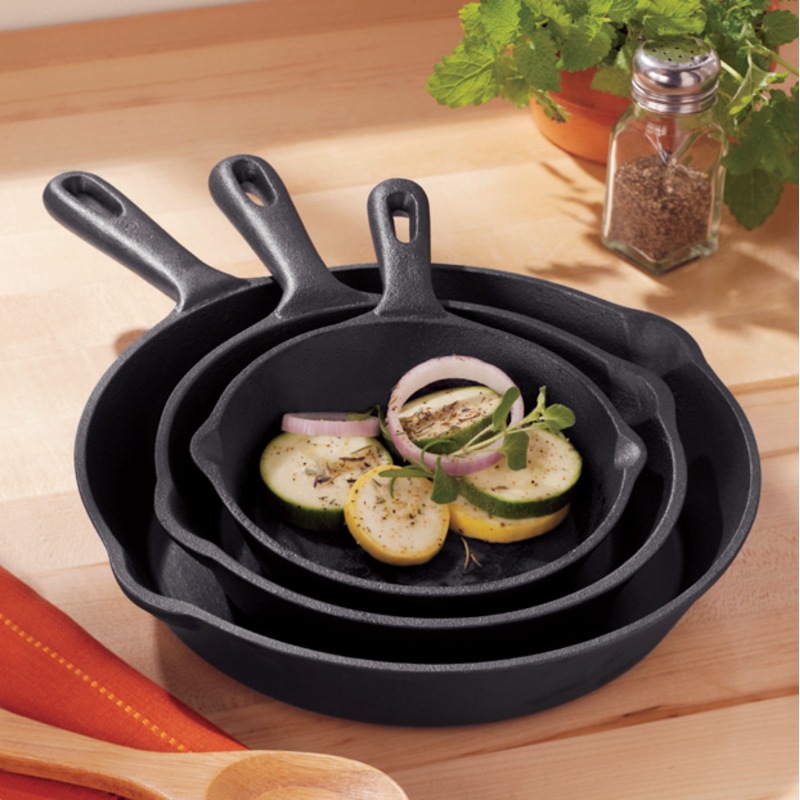 3-Piece Pre-Seasoned Cast Iron Skillet Set - MIDNIGHT VELVET CATALOG